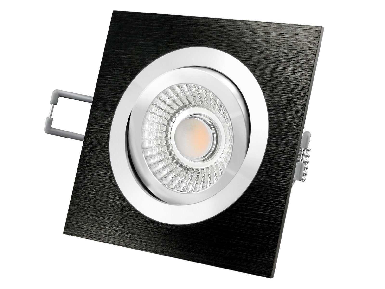 SSC-LUXon LED Einbaustrahler QF-2 LED-Einbauspot flach Alu schwarz schwenkbar mit LED-Modul 230V, Warmweiß