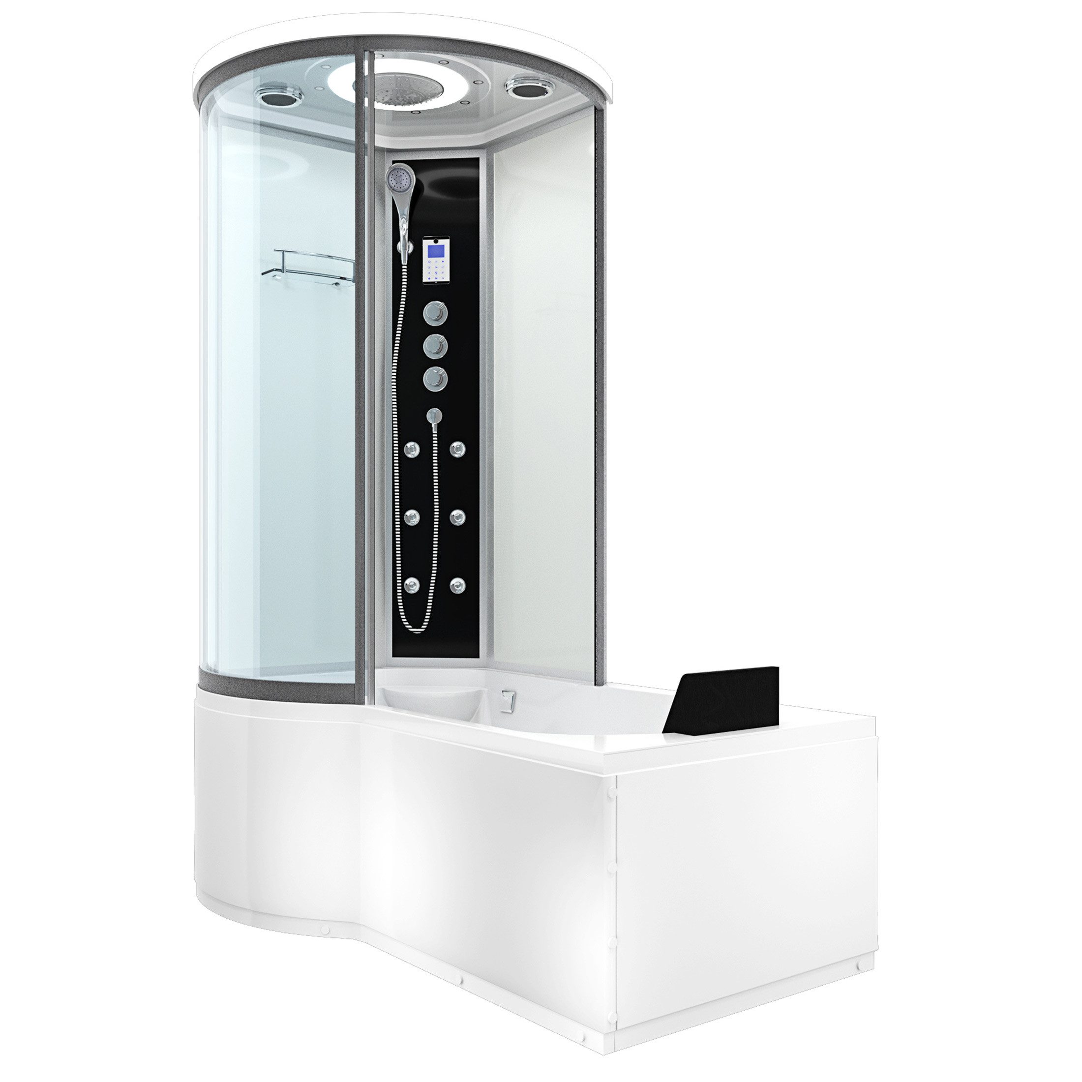 AcquaVapore Grossraumdusche Wanne Dusche Kombination Weiß K55-R03 100x170, Sicherheitsglas ESG, Integrierte Massagedüsen, Moderner Touchscreen, Rutschsicher, Schnelle
