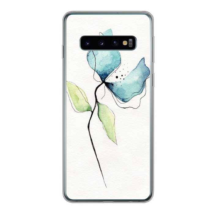 MuchoWow Handyhülle Blumen - Aquarell - Blau Phone Case Handyhülle Samsung Galaxy S10 Silikon Schutzhülle