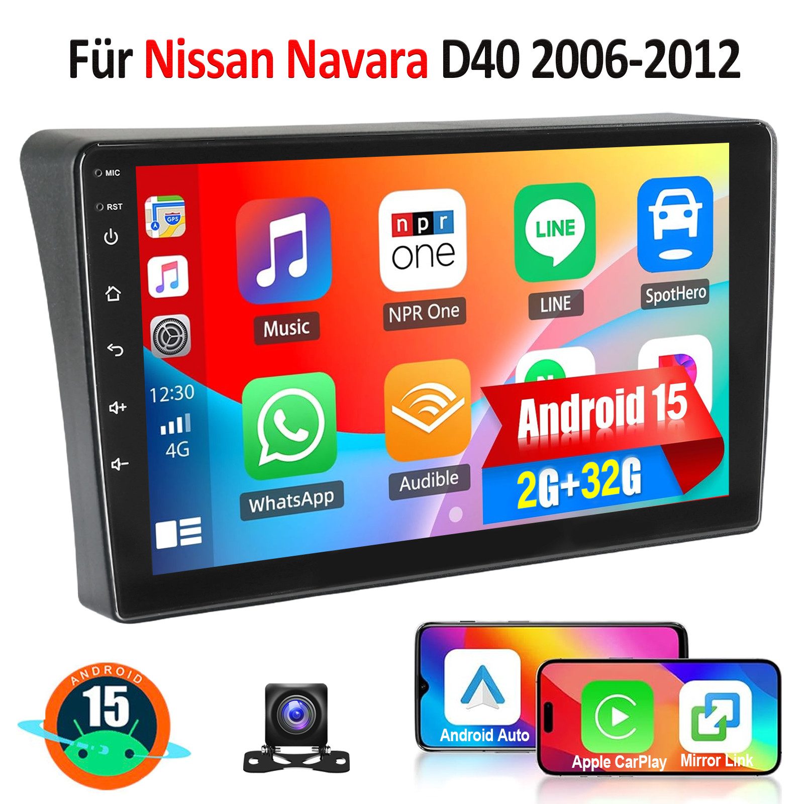 ESSGOO Für Nissan Navara D40 2006-2012 Android 15 Autoradio Carplay GPS Navi Autoradio (DAB (optional), DAB+ (optional), 4+64GB(optional), RDS, AM, FM, Carplay Android Auto Bluetooth EQ USB GPS Navi WIFI Touchscreen)