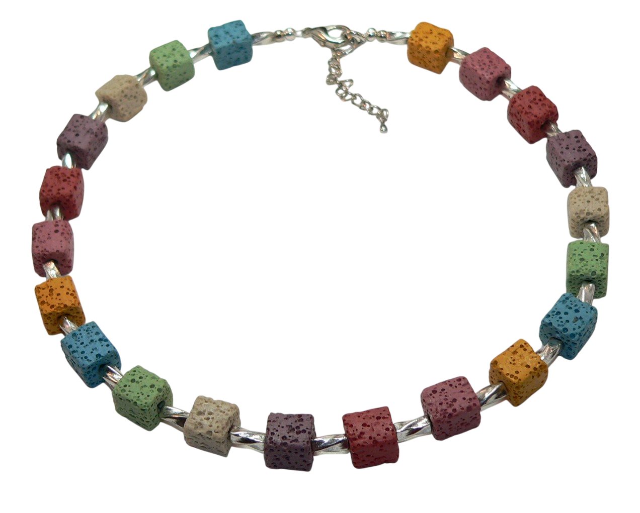 traumschmuck Collier 277 Würfelkette Lavawürfel pastell mehrfarbig rot grün blau gelb (Geschenk, Muttertag, Weihnachten, Geburtstag, Valentinstag, incl. Schmuckbox), handgefertigt, Made in Germany