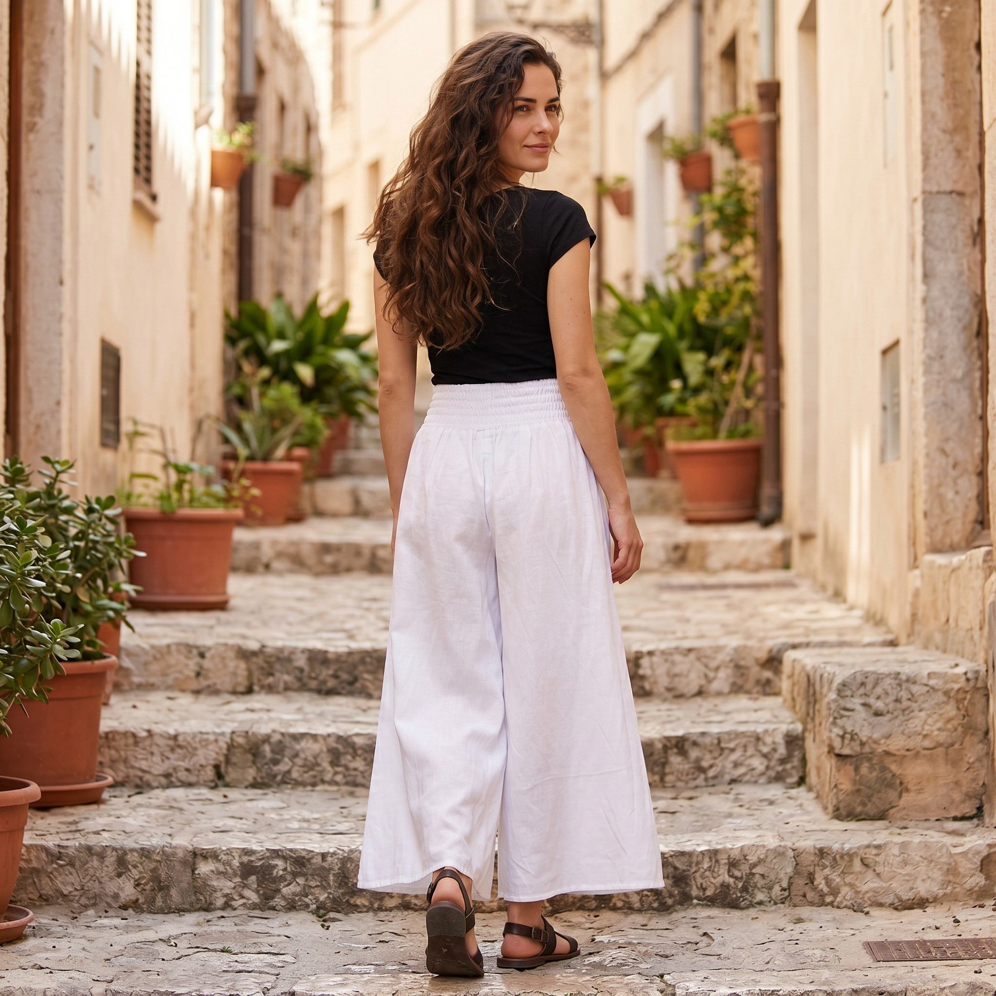Guru-Shop Relaxhose Luftige Sommerhose mit Kokosschnalle, Boho.. alternative Bekleidung