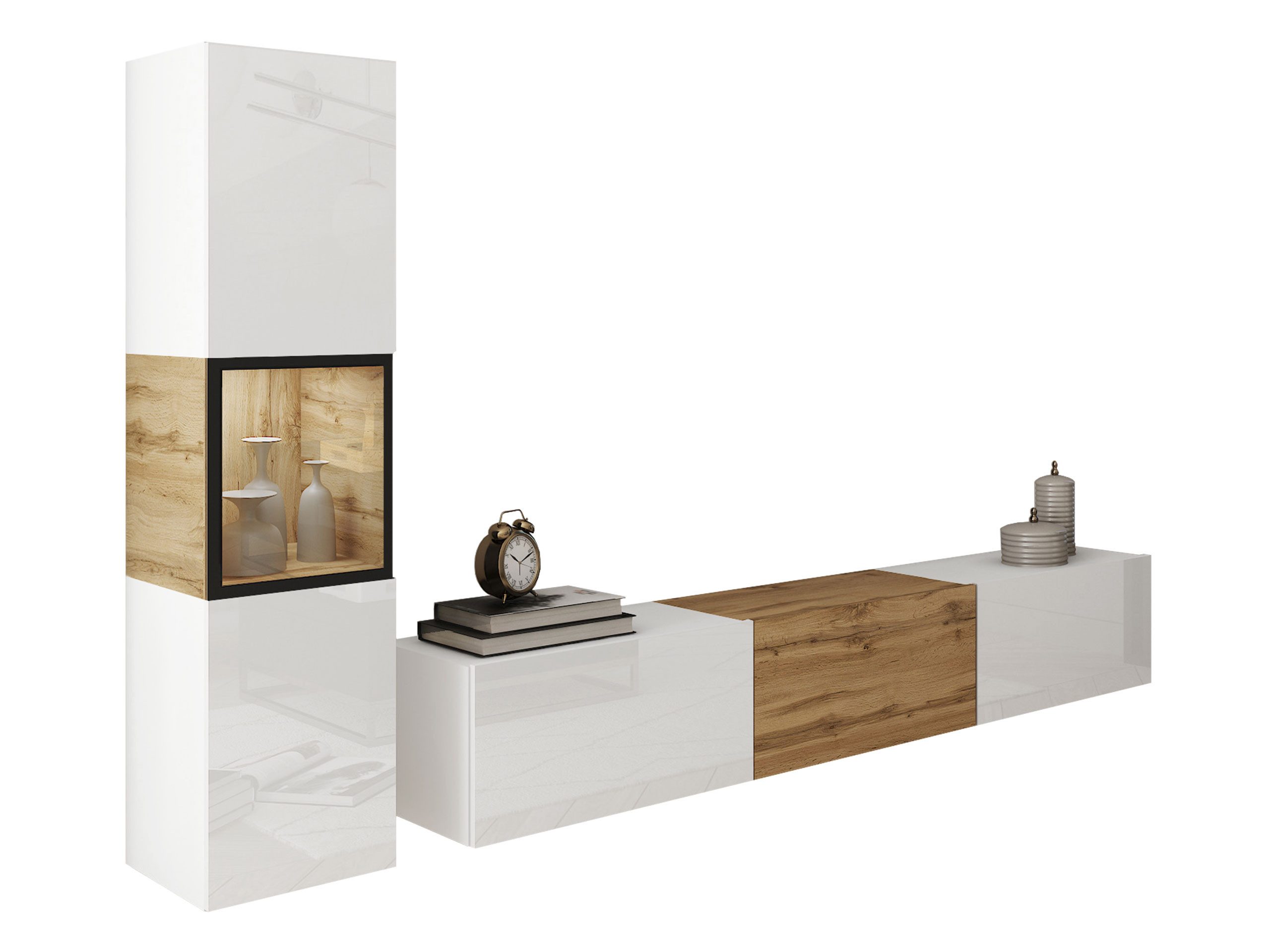 MIRJAN24 Wohnwand Berlin I, (2er-Set, Vitrine, TV-Lowboard), Beleuchtung als Option