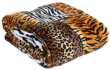 Wohndecke Tiermotiv Afrika flauschig weiche Kuscheldecke, Trendyshop365, 150x200 cm, Felloptik Tiger Leopard Zebra