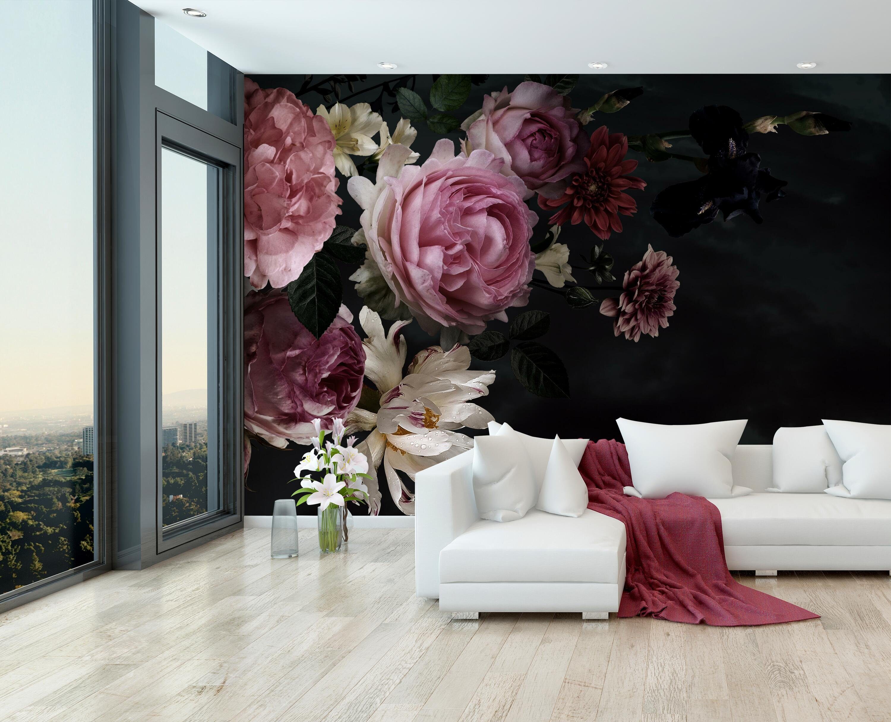 Rosa, Wandtapete, matt, Vliestapete Motivtapete, Blüten wandmotiv24 Fototapete Blumen glatt,