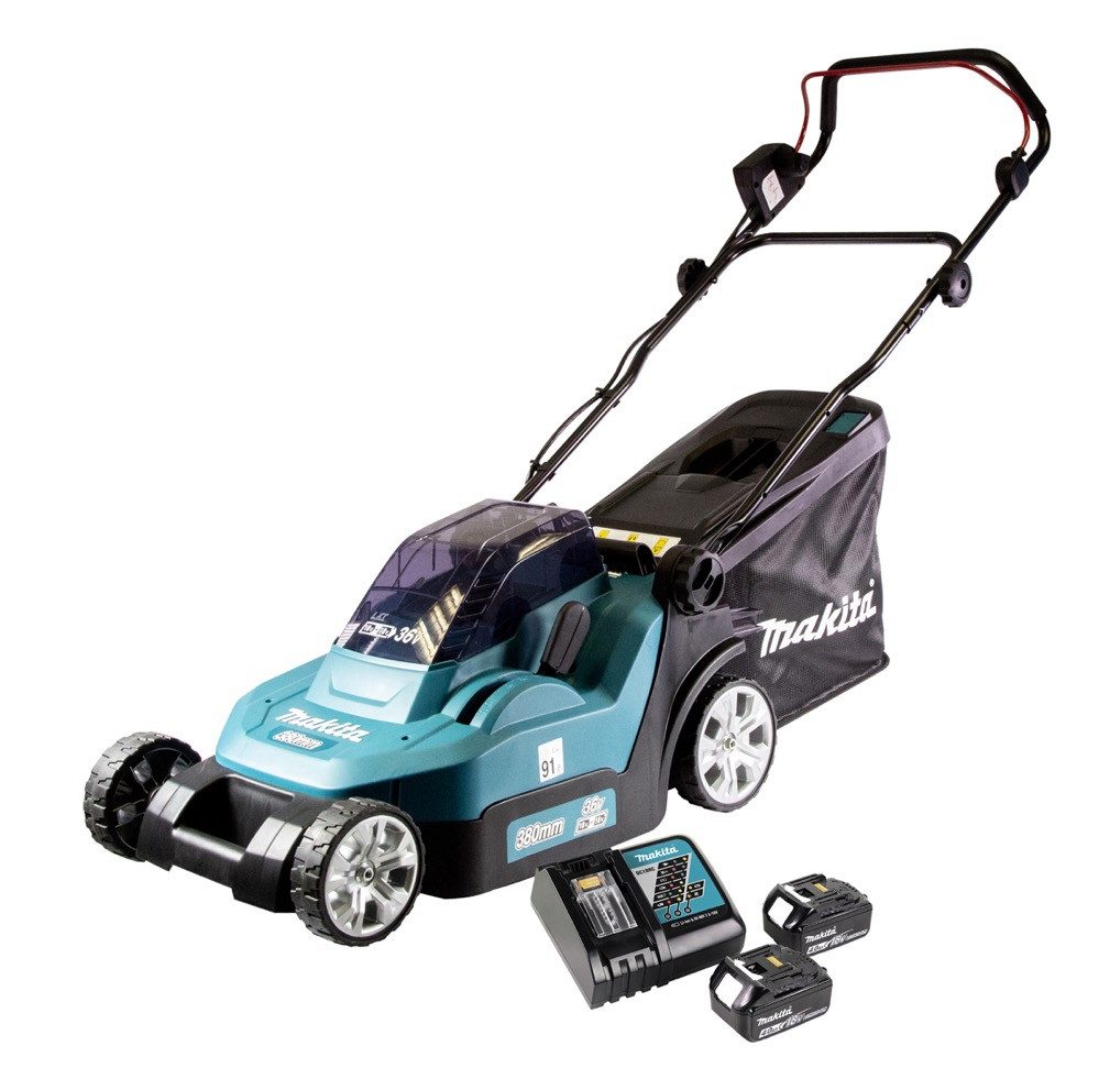Makita Akkurasenmäher DLM 432 RM2 Akku Rasenmäher 36 V (2x 18 V) 43 cm Brushless + 2x Akk