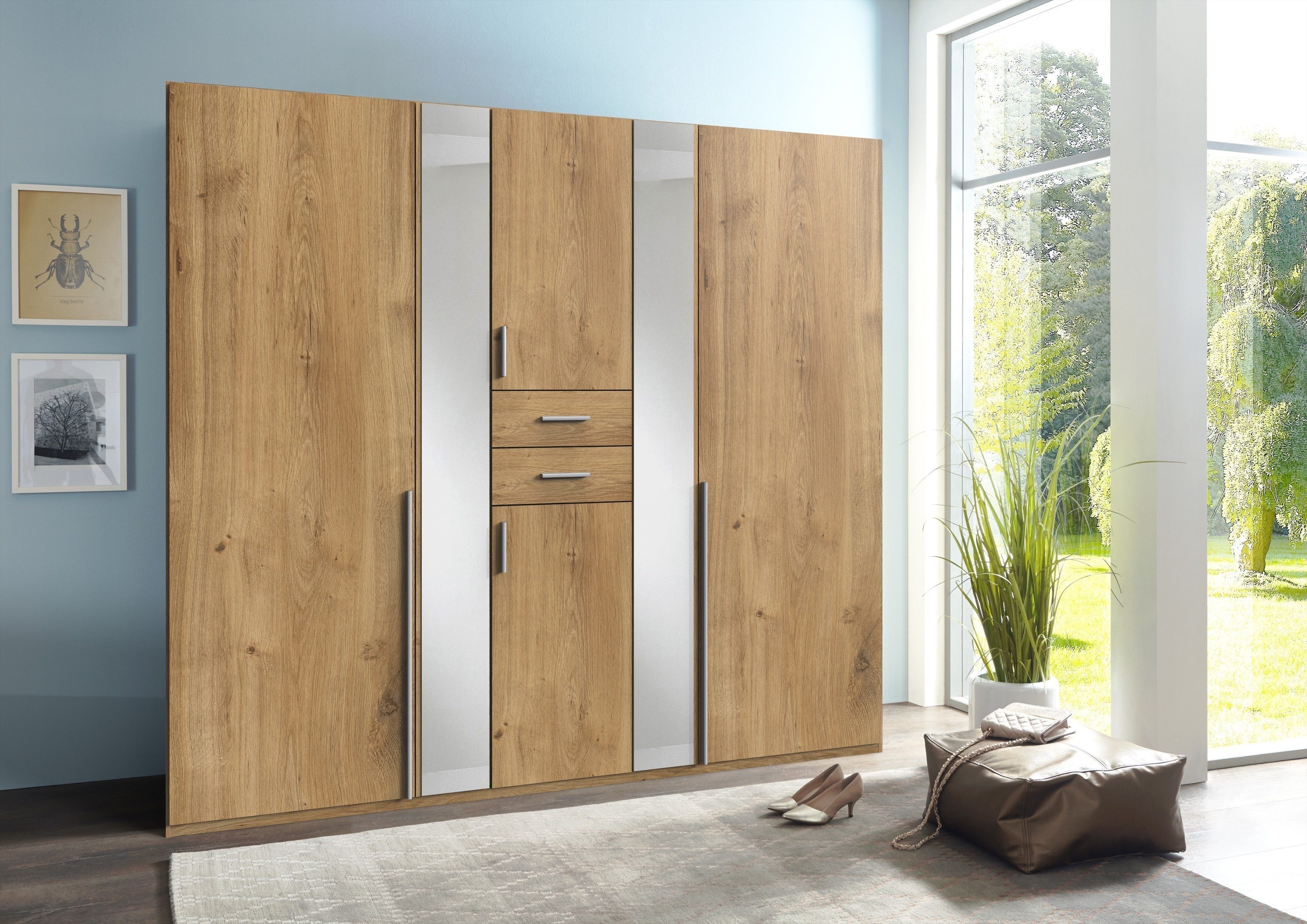 Wimex Kleiderschrank in PLANKENEICHE NACHBILDUNG mit 6 Türen und 4 Einlegeböden (BxHxT: 225x210x58 cm)