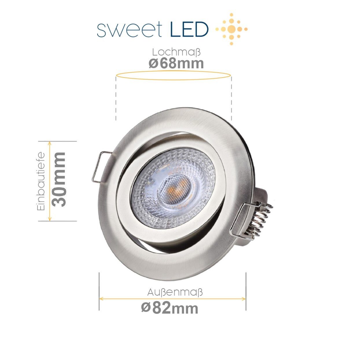 Sweet LED LED Einbaustrahler 5W 3-Step Dimmbar 230V Flach Schwenkbar Deckenspots 3000K Chrom Rund, 3000K - warmweiß, Deckenspots, Deckenstrahler,Einbauleuchten