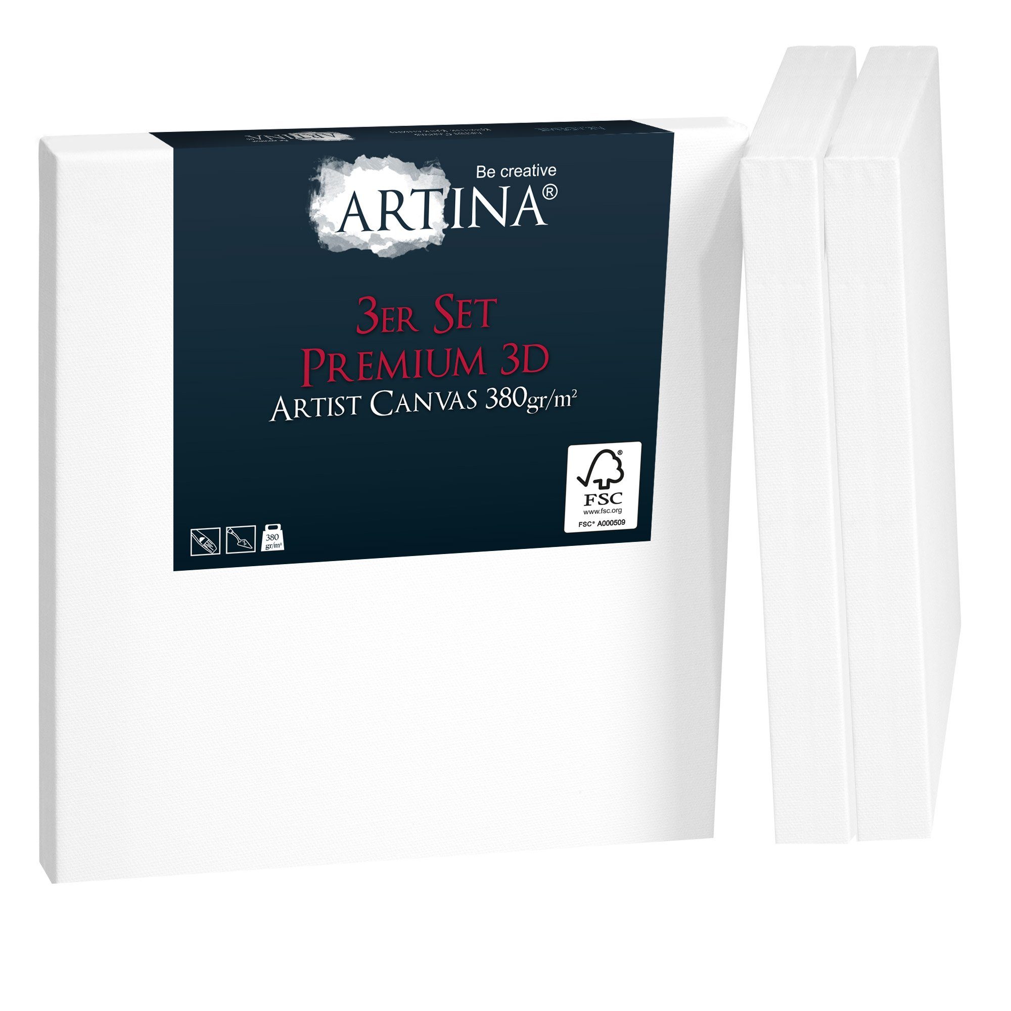 Artina Leinwand Premium, 20x20cm 3D Keilrahmen 3er Set