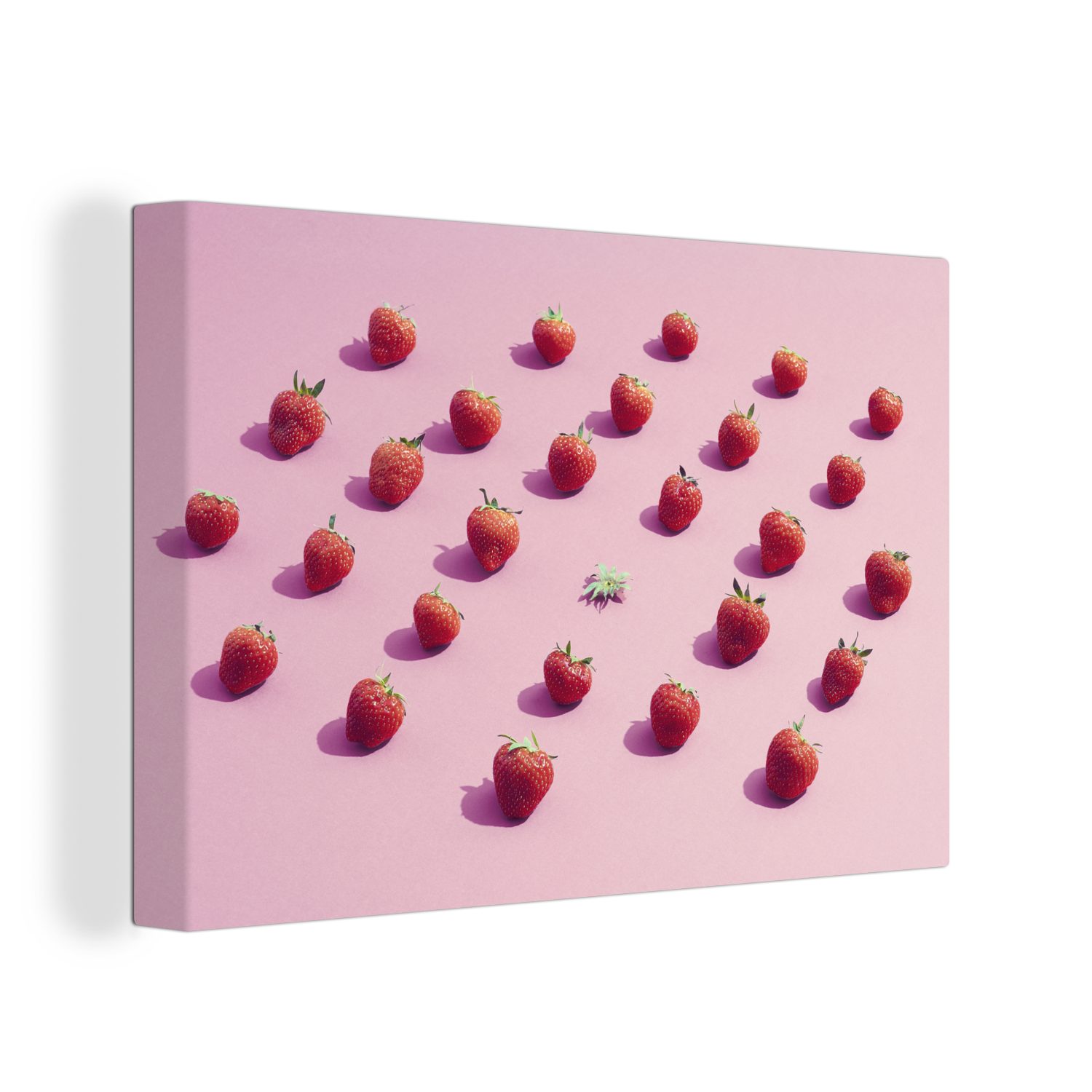 OneMillionCanvasses® Leinwandbild Erdbeere - Rosa - Obst, (1 St), Wandbild Leinwandbilder, Aufhängefertig, Wanddeko, 30x20 cm