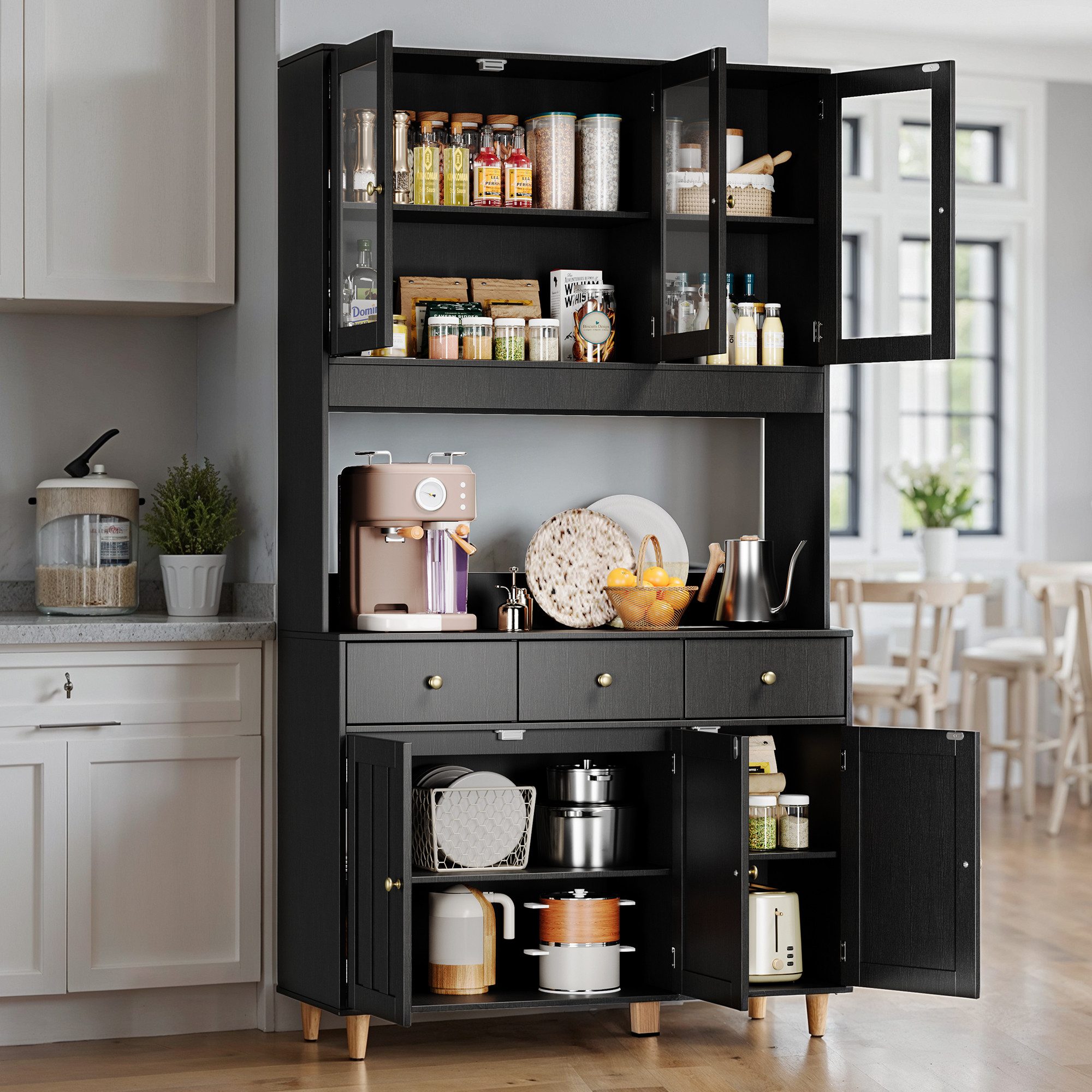 Bealife Sideboard Küchenschrank mit Arbeitsplatte und 3 Schubladen