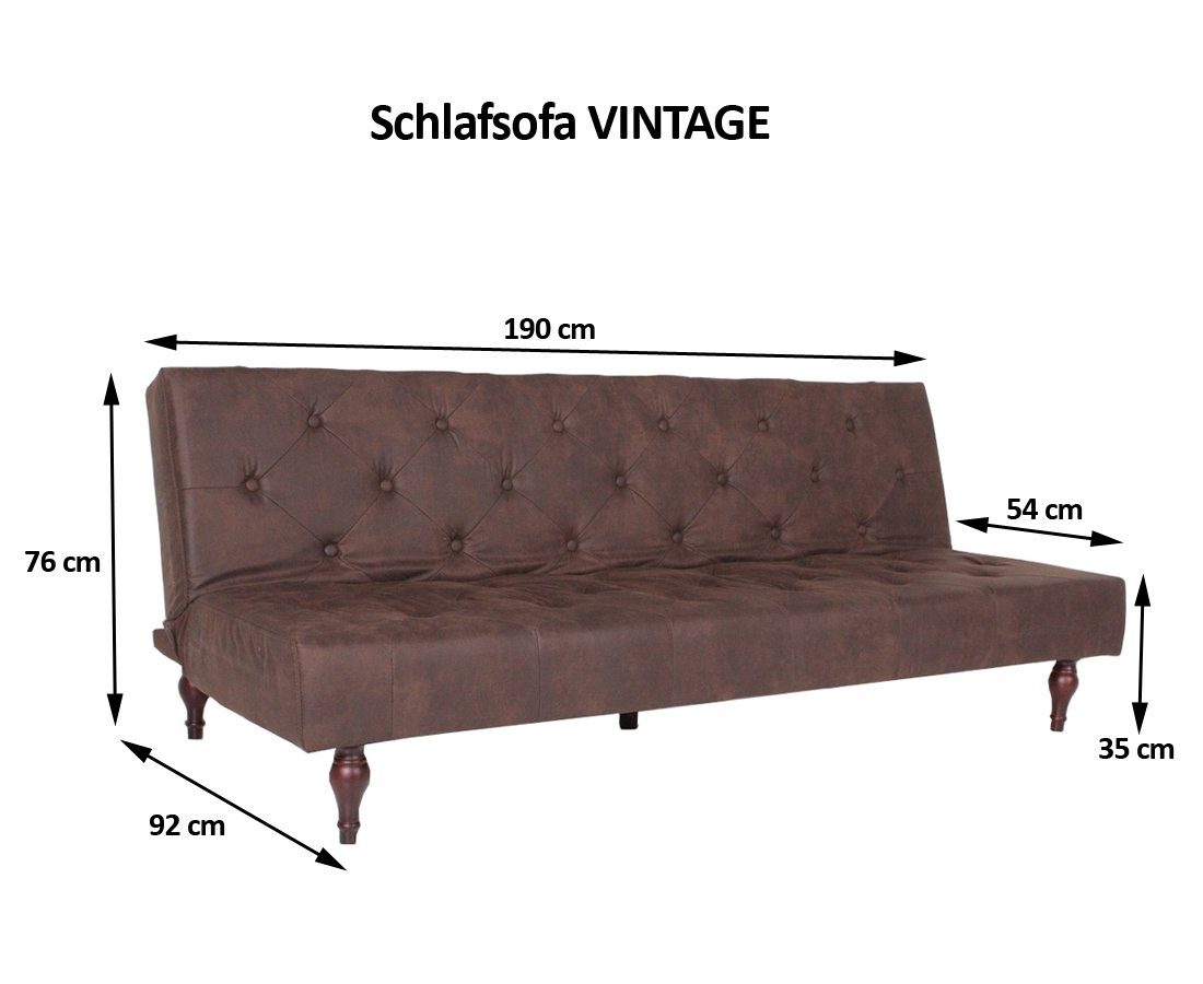 Schlafsofa CHESTERFIELD STYLE von KAWOLA - Maße