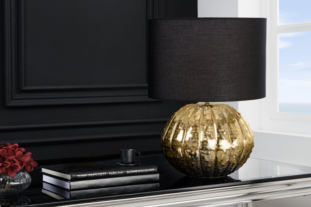 · Leuchtmittel, gold Tischleuchte Schlafzimmer / Wohnzimmer Handmade · ohne schwarz, 50cm · ABSTRACT Stoff Ein-/Ausschalter, Metall · riess-ambiente · Design