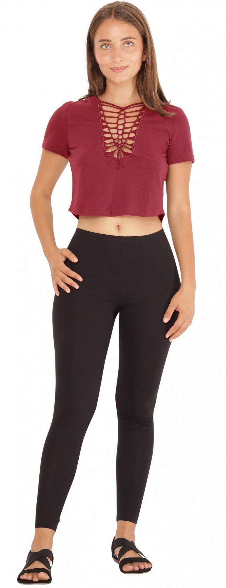 PUREWONDER Crop-Top Kurzarm Shirt mit V-Ausschnitt günstig online kaufen