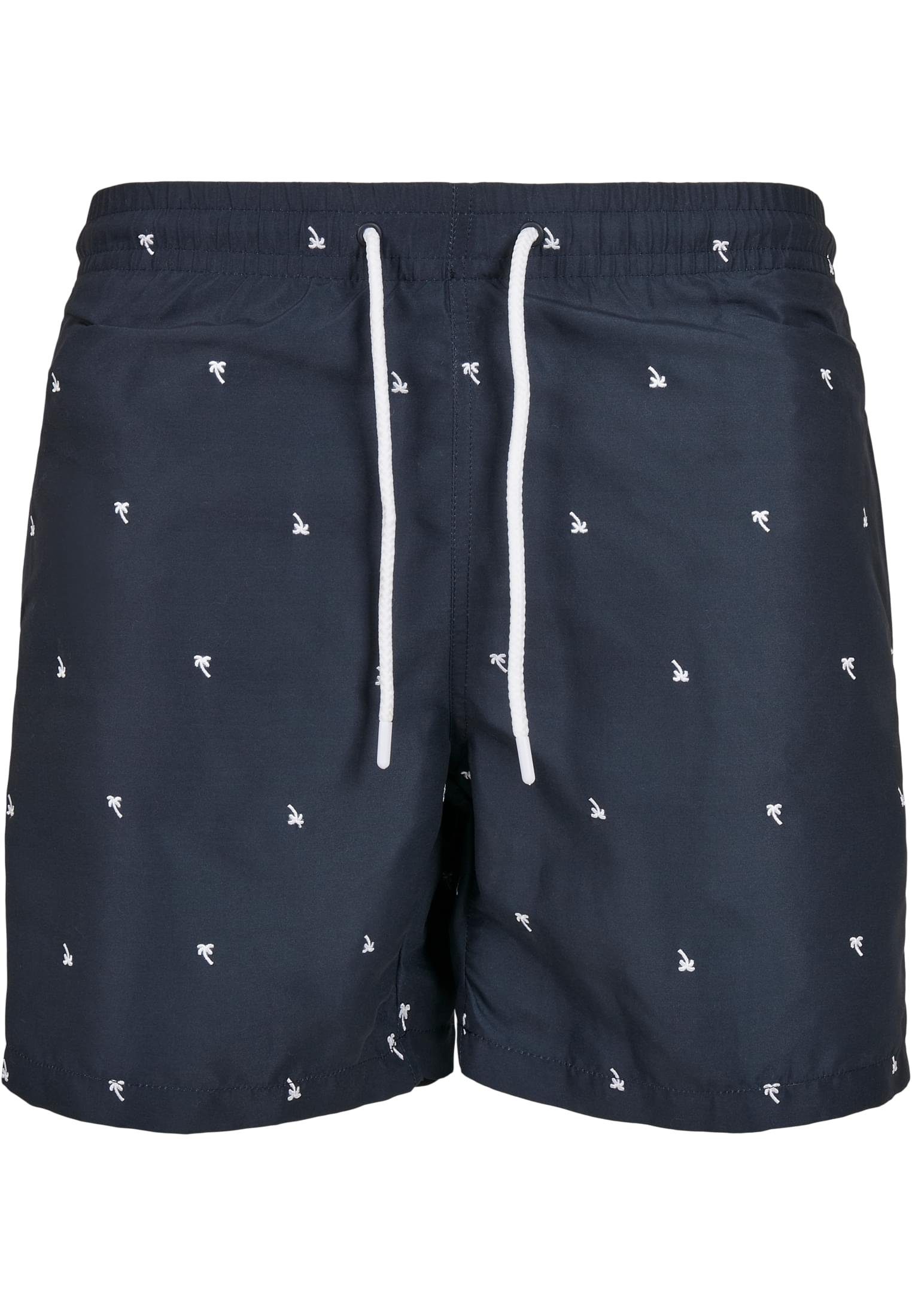 URBAN CLASSICS Badeshorts Herren Embroidery Swim Shorts palmtree/midnighnavy/white