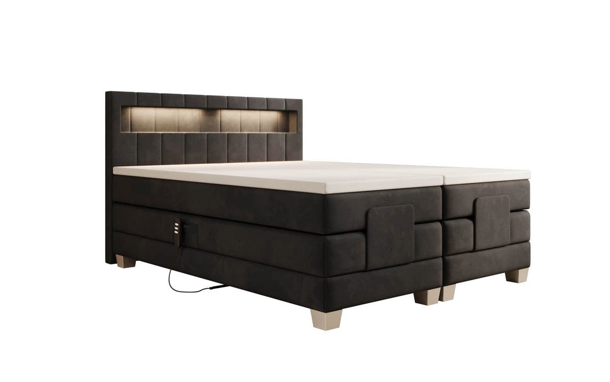 Luxusbetten24 Boxspringbett Ardena Samt, elektrisch verstellbar mit LED