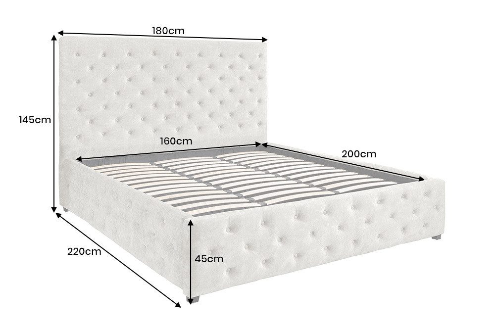 riess-ambiente Boxbett PARIS 160x200cm champagner beige - Samt, inkl. Lattenrost & Bettkasten (Einzelartikel, 1-St), Chesterfield Queensize-Bett mit Stauraum - ideal für Schlafzimmer
