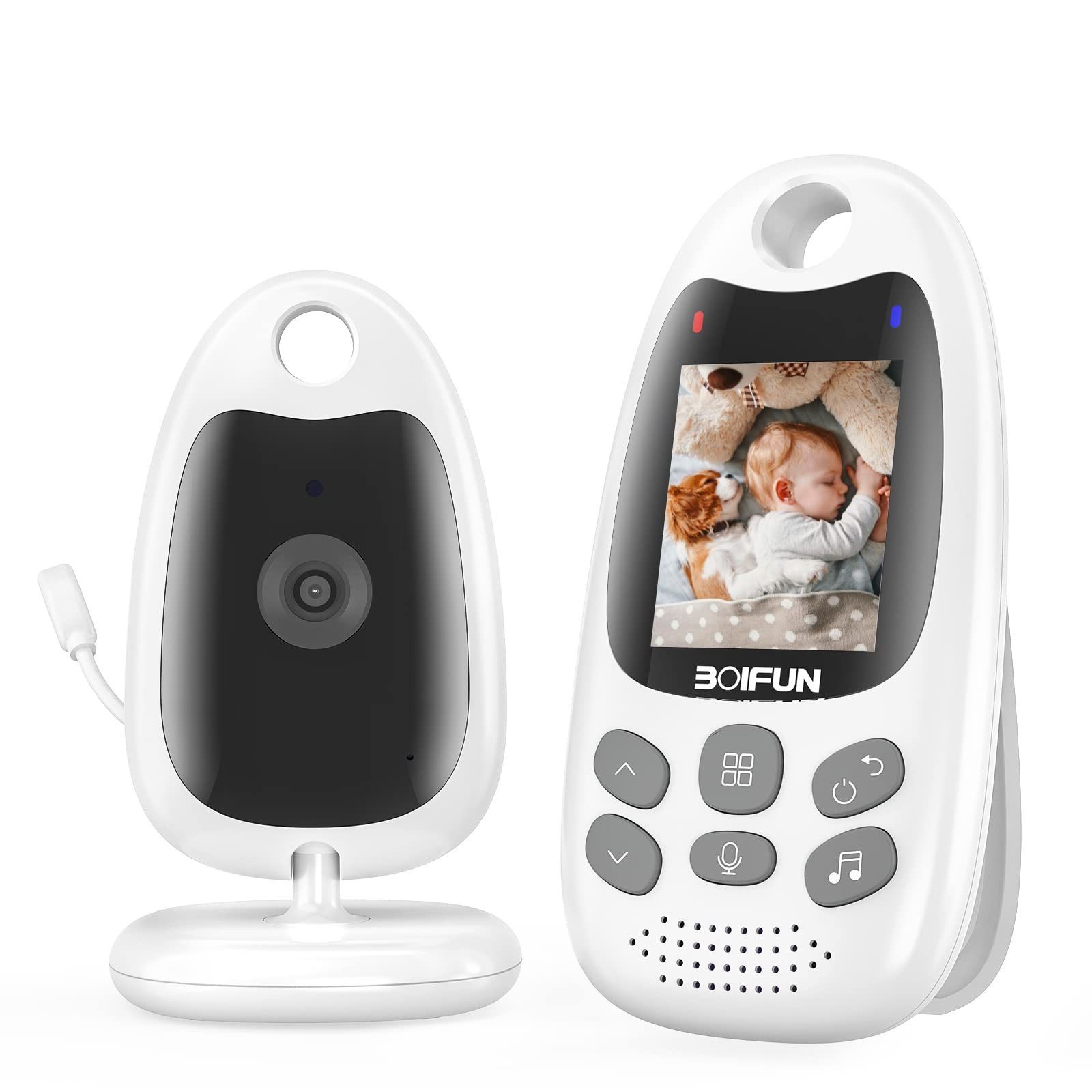 Boifun Babyphone Babyphone mit Kamera Tragbares Nachtsicht-Video-Babyfon 2,4 Ghz, Vox-Funktion Temperatursensor,Anti-Rauschen,Lange Akkulaufzeit, 1-tlg., Intelligentes Standby Baby monitor Gegensprechanlage Schlaflieder, Fütterungserinnerung,2,0-Zoll-LCD-Display