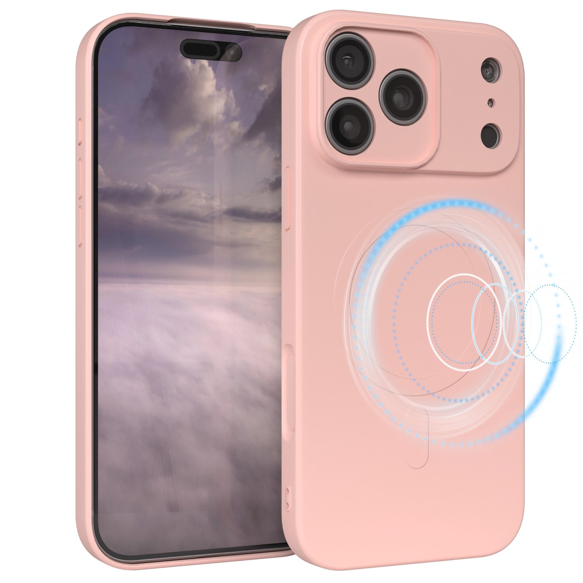 EAZY CASE Handyhülle für Apple iPhone 17 Pro Max Hülle Silikon 6,9 Zoll, MagSafe Schutzhülle Silikoncover mit Kameraschutz Rosa / Altrosa