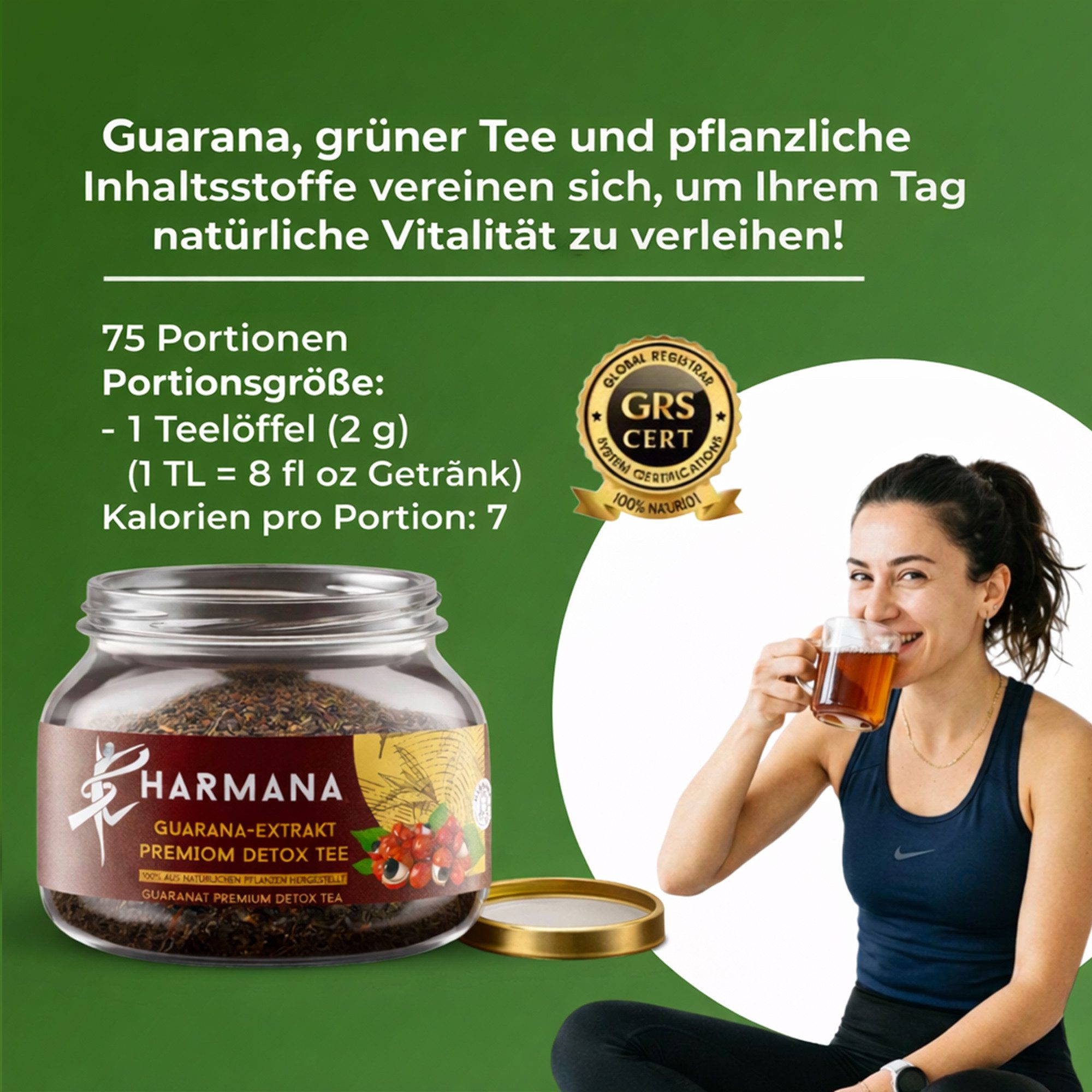 Harmana Tee Guarana Extrakt Tee-Grüntee,Natürlich Stoffwechsel Mix, Aromatisch, 150 g