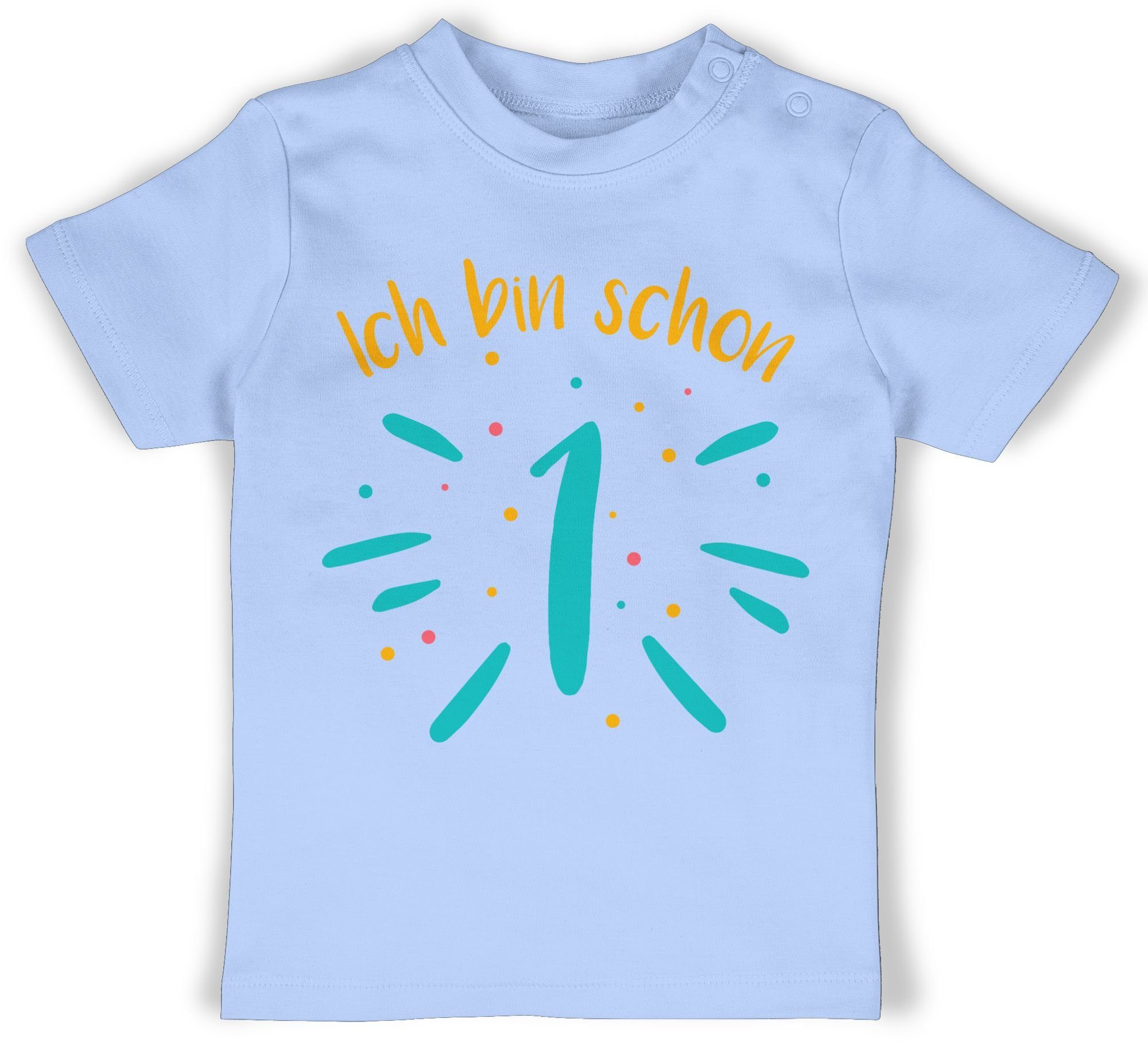 Shirtracer T-Shirt Ich bin schon eins Konfetti bunt 1. Geburtstag 2 Babyblau