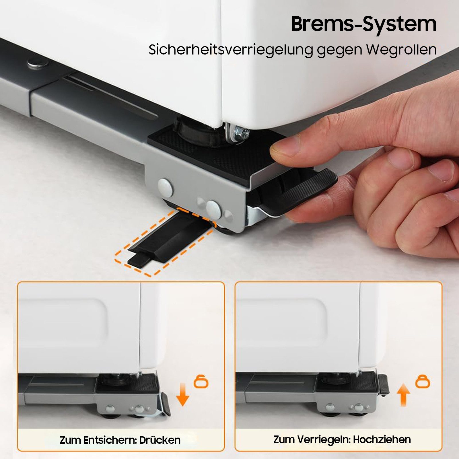 SURFOU Untergestell Waschmaschinen Untergestell 2er-Set moblies Transportroller, Längenverstellbar, 150 kg Traglast, mit Bremsen & Rutschschutz – Bild 4 von 5