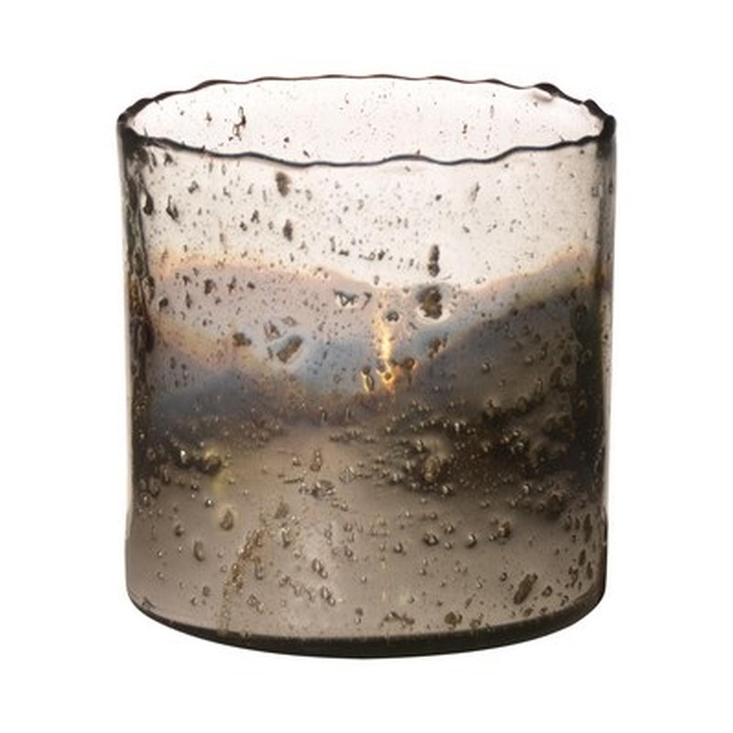 INNA-Glas Kerzenhalter GOLIAT aus Glas, antik-Silber, 15 cm, Ø 15 cm