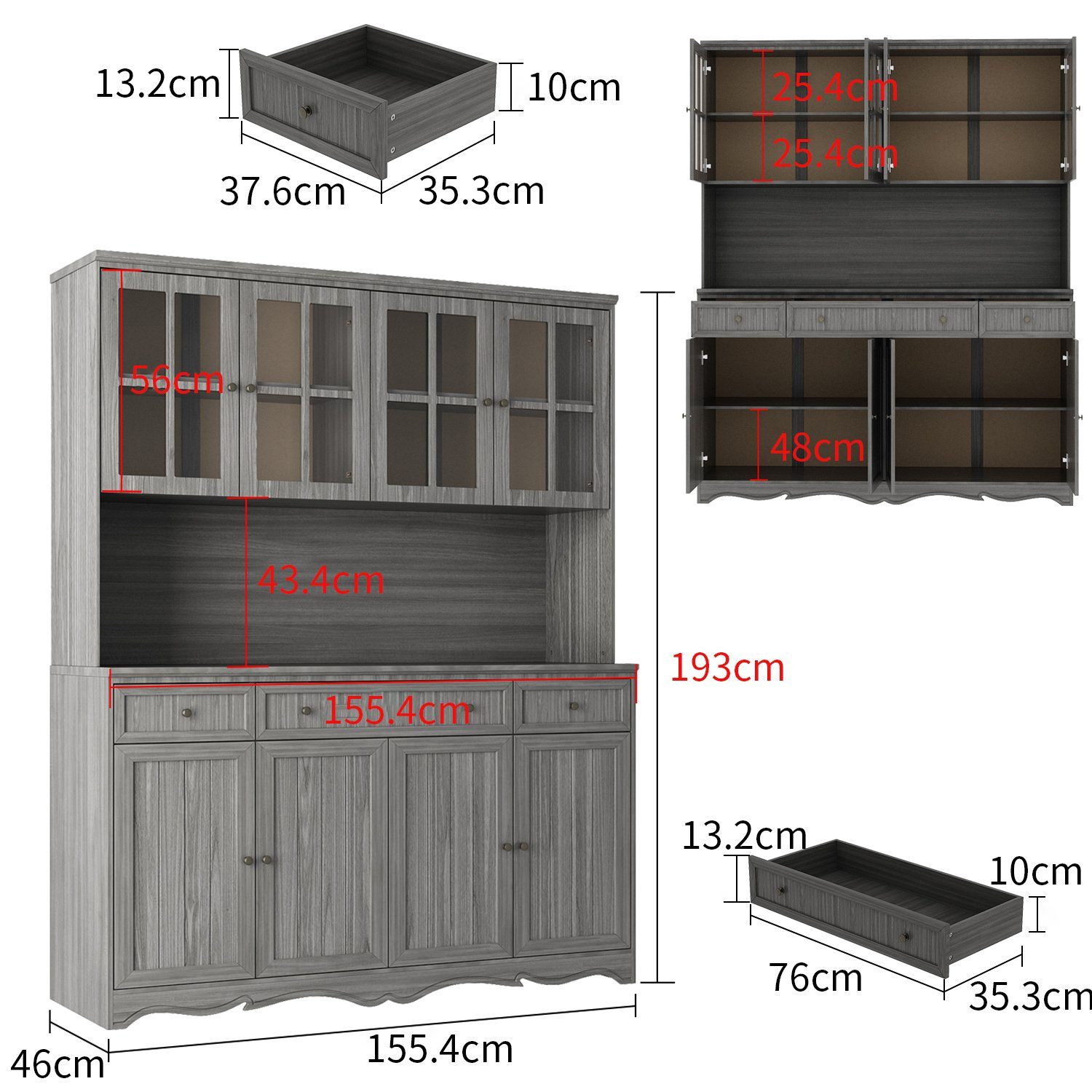 Türen,Arbeitsplatte,Schubladen Küchenbuffet und 8 Einlegeböden FUFU&GAGA mit Verstellbaren