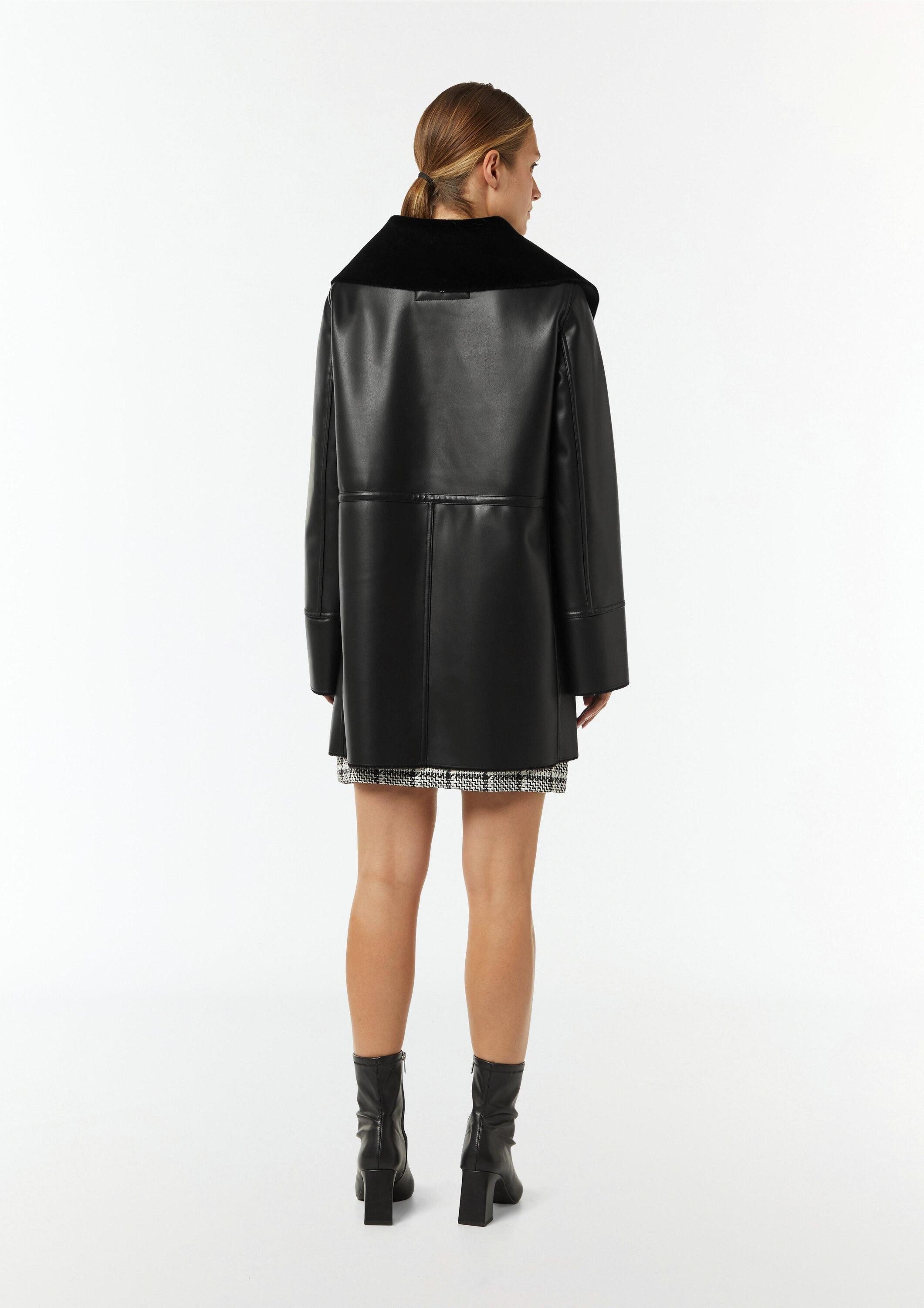 comma Winterjacke Outdoor-Jacke Mantel aus Lederimitat mit Webpelz