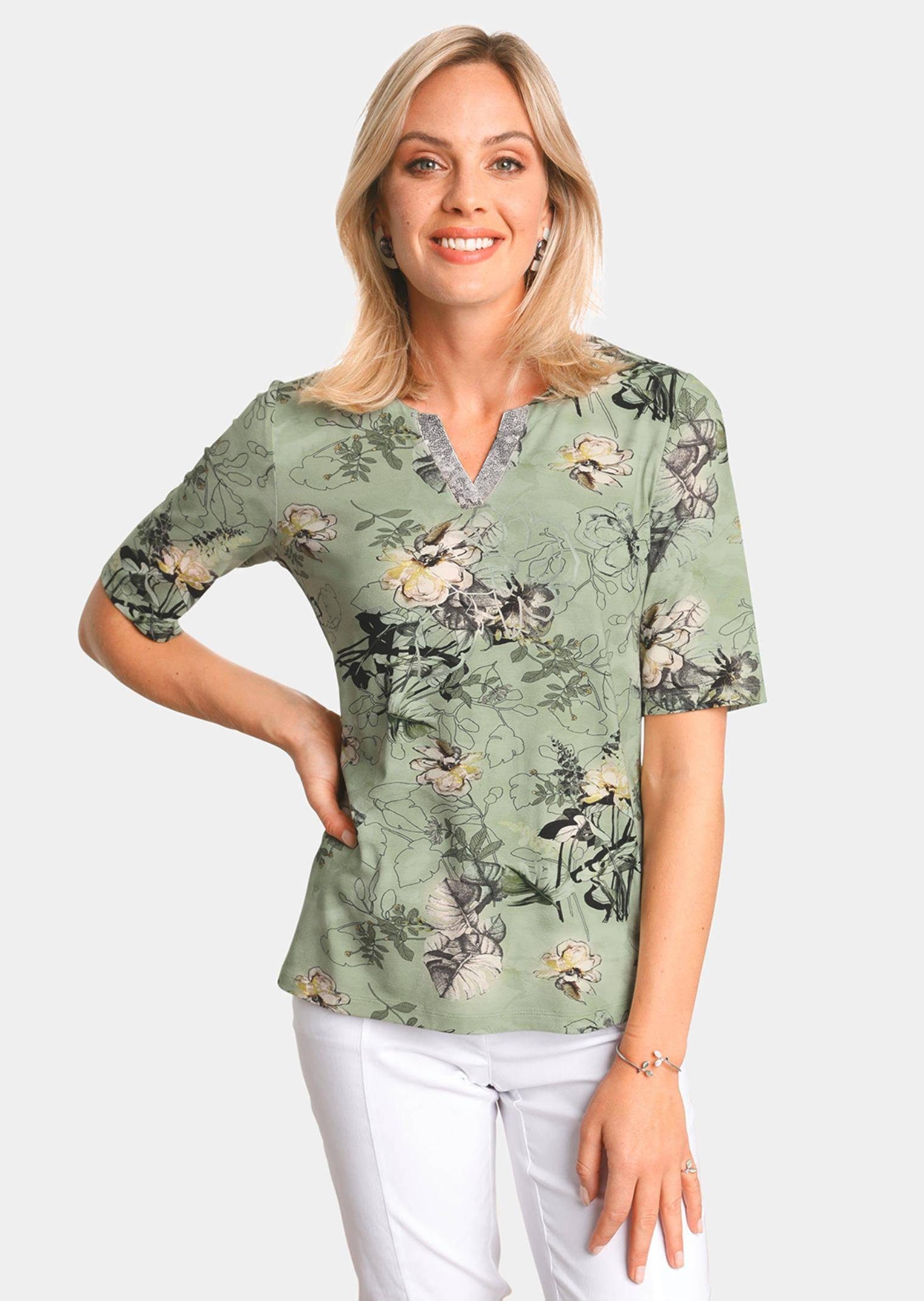 Damen Shirts GOLDNER Print-Shirt Edles Druckshirt mit glänzenden Pailetten