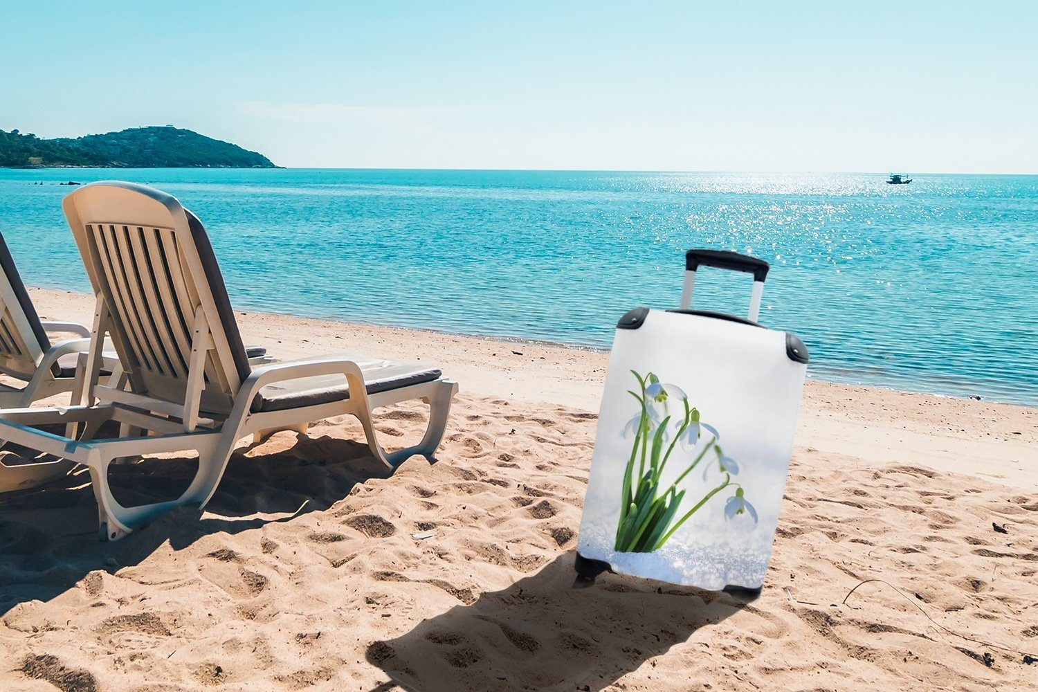 Schneeglöckchen Reisetasche Weiße Ferien, rollen, Schnee, im für mit weißen Reisekoffer Trolley, Handgepäckkoffer Rollen, MuchoWow 4 Handgepäck