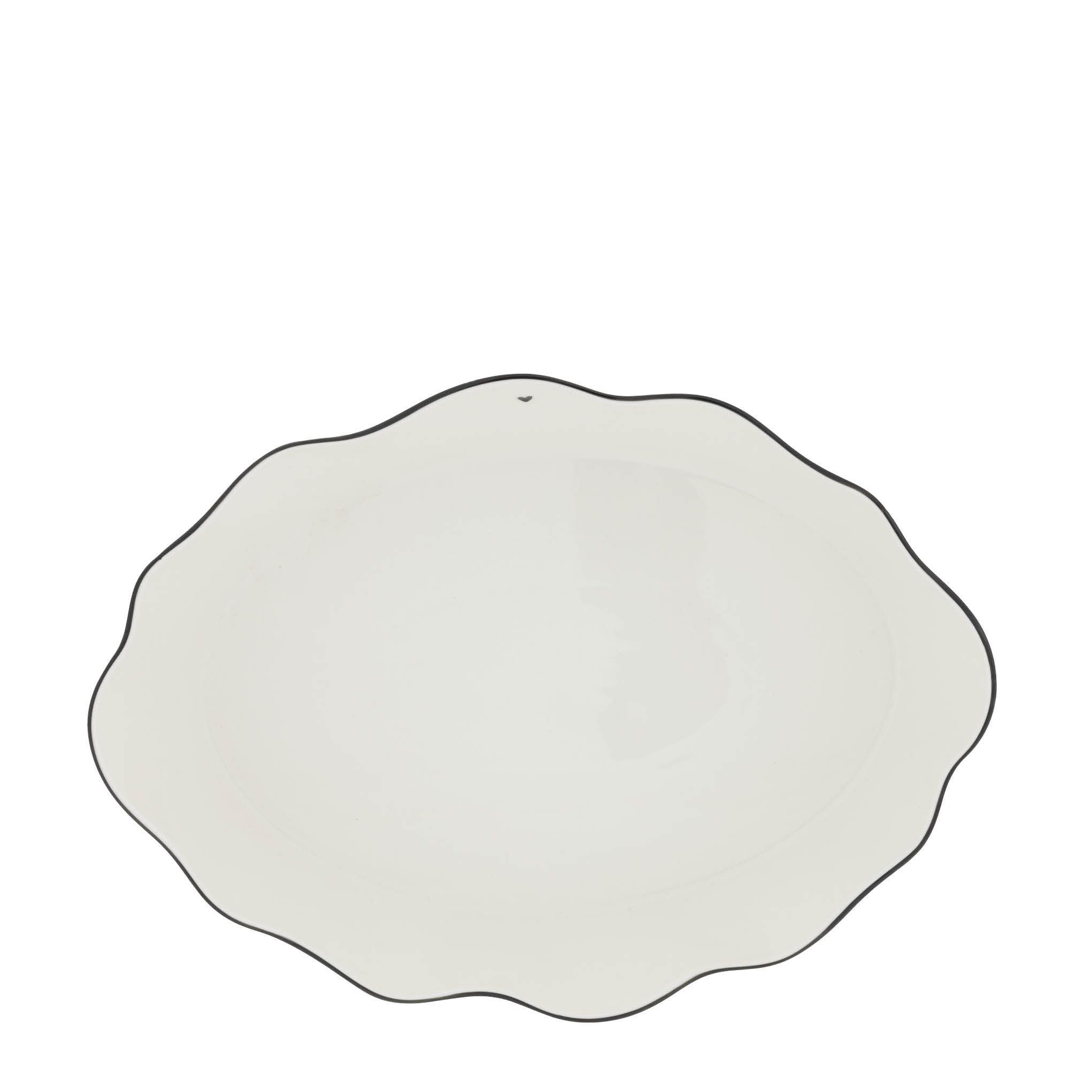 Bastion Collections Auflaufform oval Ruffle – Keramik Backform Weiß mit gewelltem Rand, Keramik
