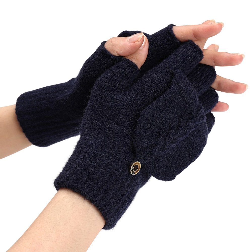 Blusmart Strickhandschuhe Halbfinger-Flip-Handschuhe Für Wintermode, Einfache Strickhandschuhe Einheitsgröße 5