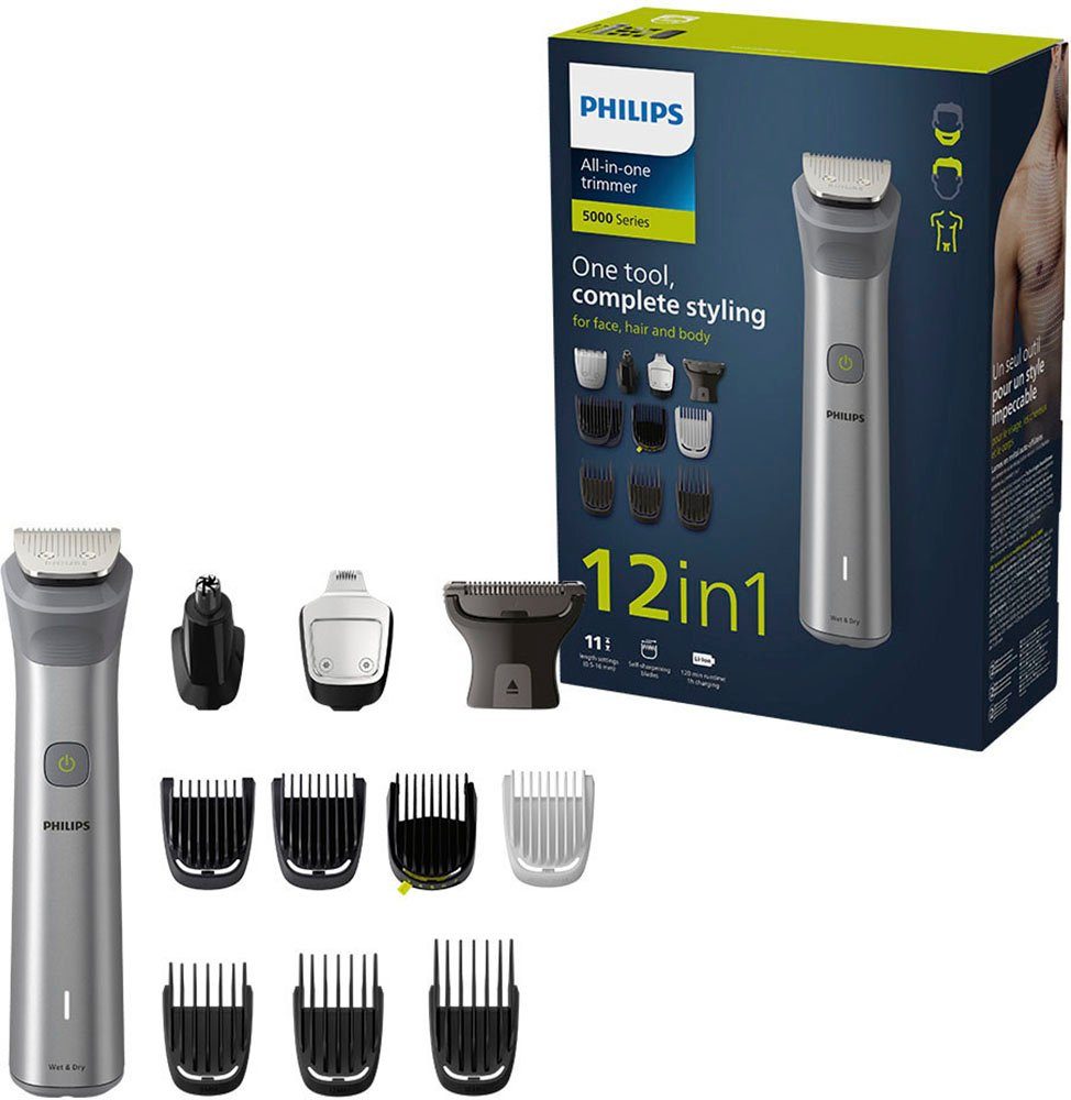 Philips Multifunktionstrimmer Trimmer, 5000 MG5940/15, Gesicht, Kopfhaare Series 12-in-1 Körper All-in-One und für