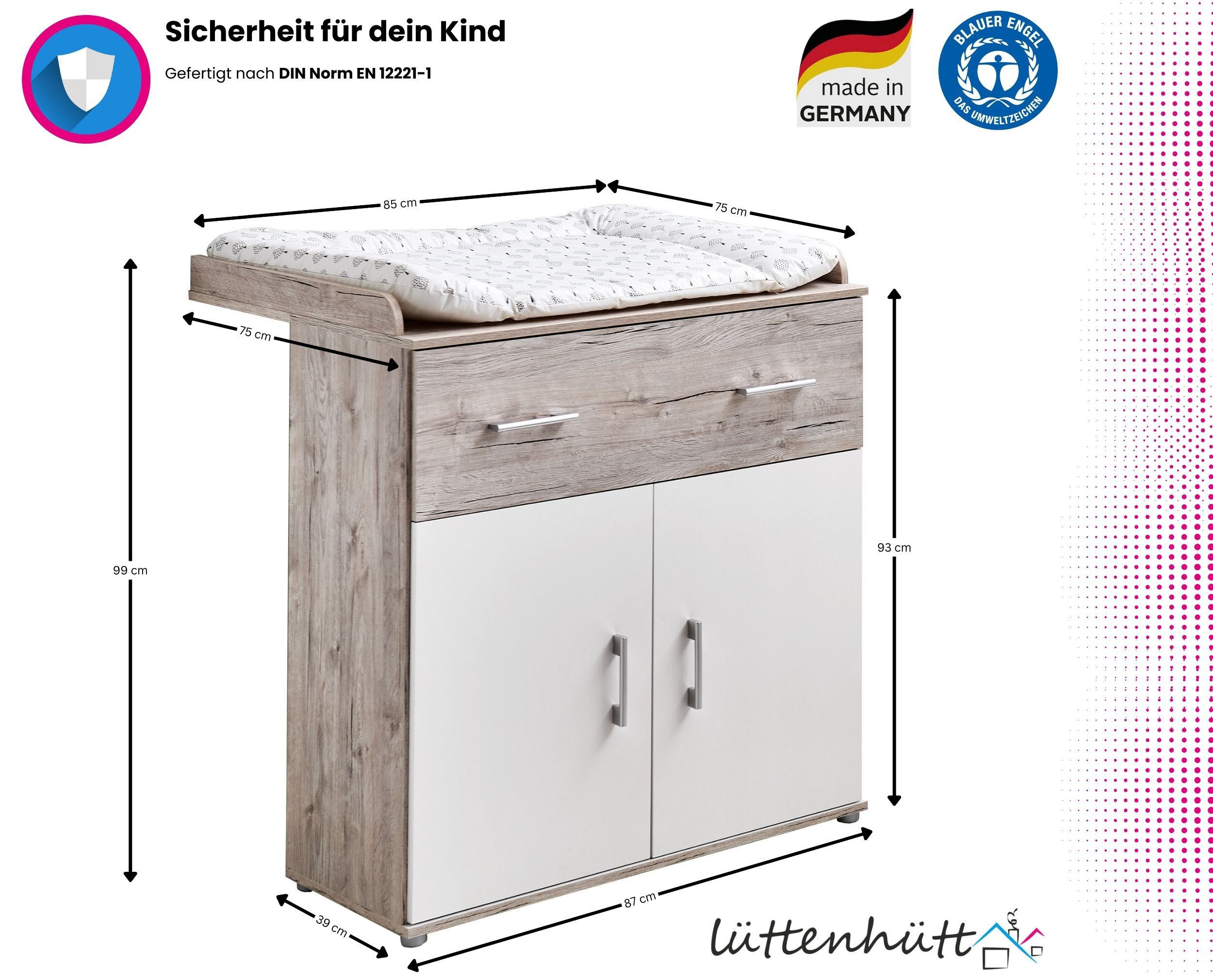 Home affaire Rieke complete baby room set, furniture that grows with your child until adolescence, great for small rooms (4-piece set: crib, under-bed storage for changing table, wardrobe, changing table), Made in Germany, Blue Angel certified, timeless design