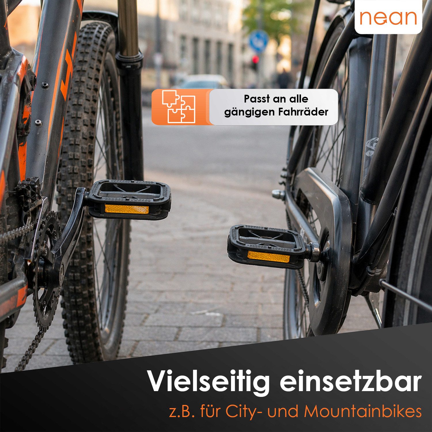 nean Fahrradpedale Fahrradpedale Pedale Comfort (mit Reflektor, StVZO-Zugelassen, 9/16", 2er-Set, schwarz) – Bild 2 von 5