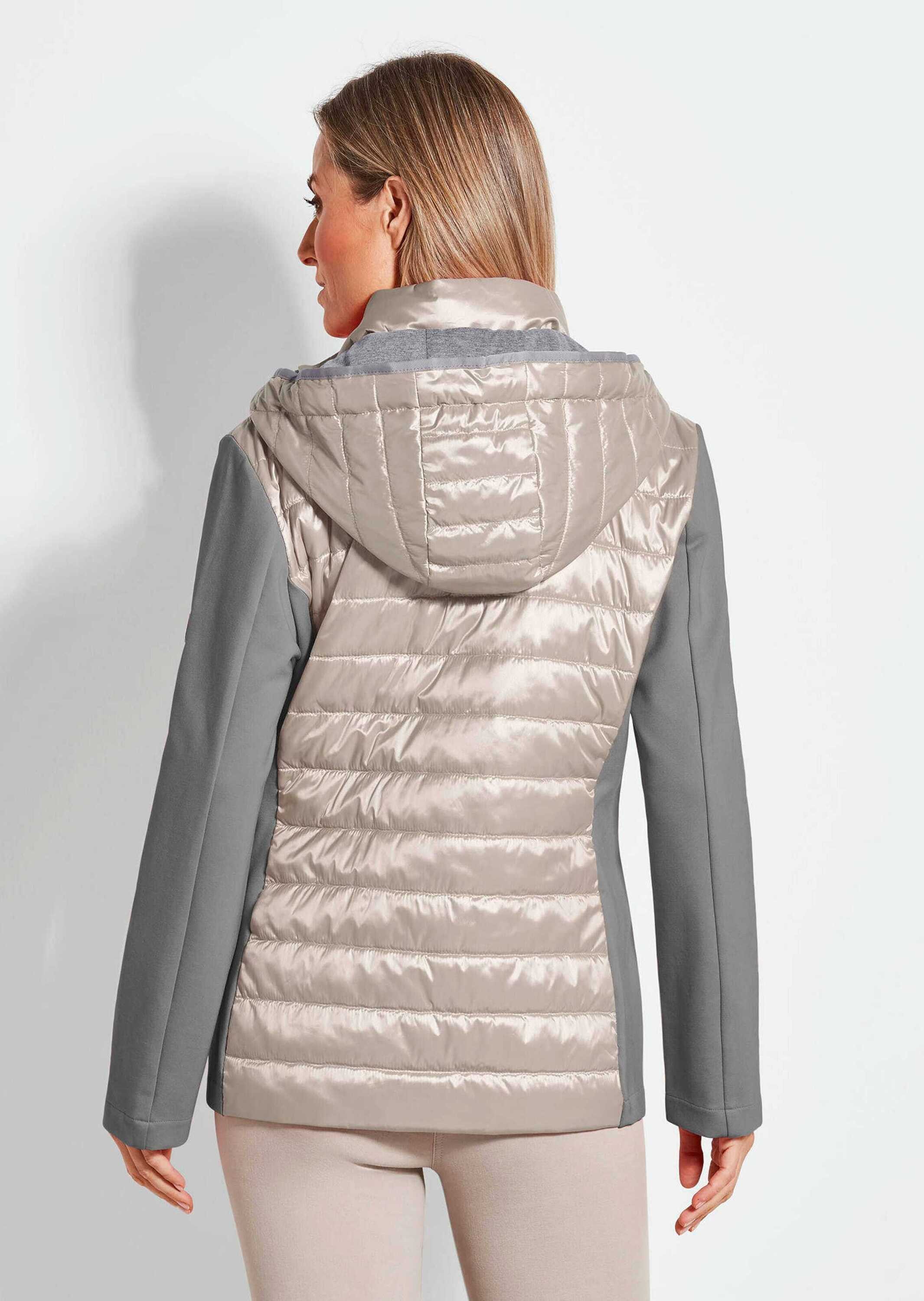GOLDNER Outdoorjacke Steppjacke mit abnehmbarer Kapuze Modische Outdoorjacke mit Stehkragen und Jersey-Einsätzen