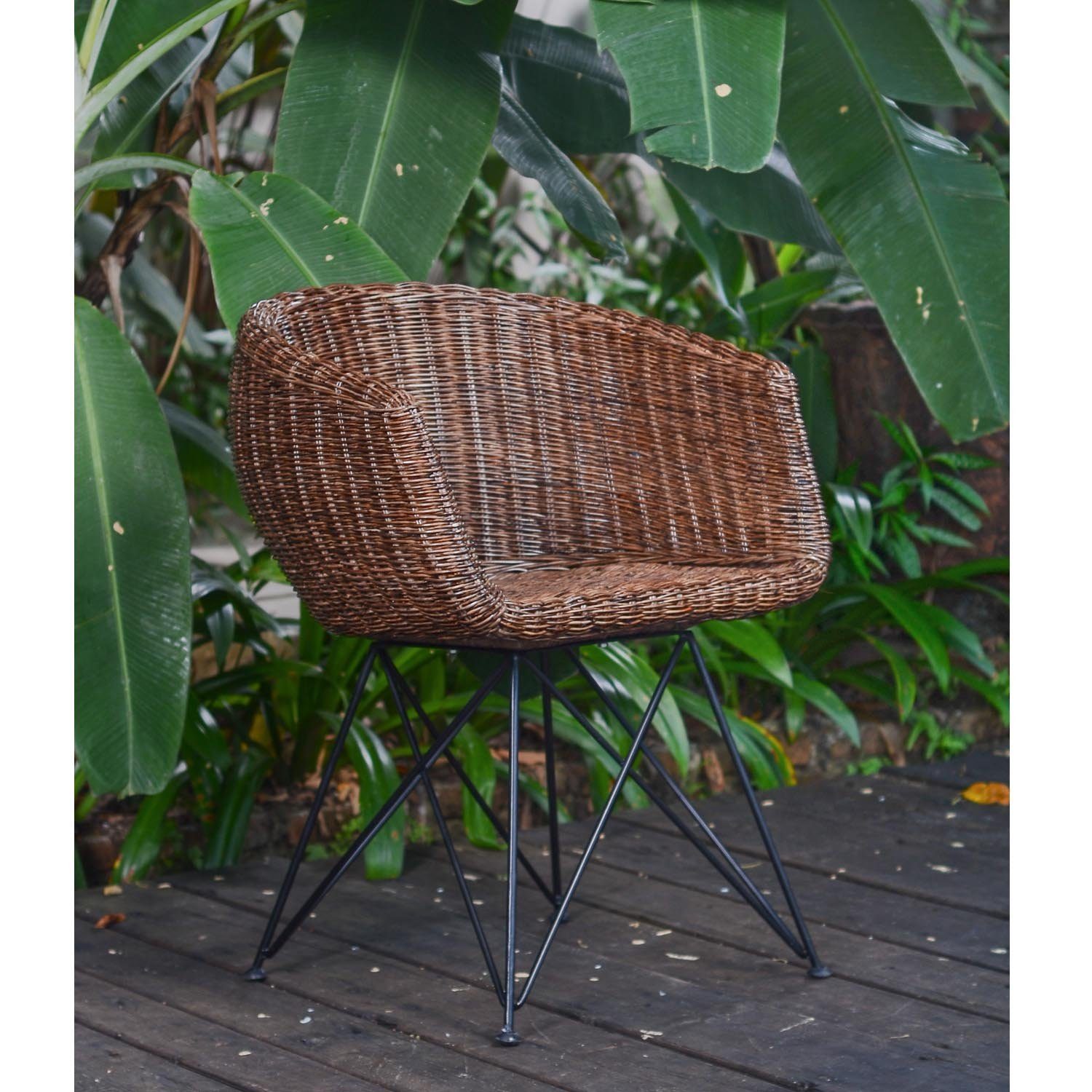 Casa Moro Stuhl Rattan-Sessel braun (Korb-Stuhl aus Armlehne handgeflochten Korb-Sessel Paris Handmade, Naturrattan mit Vintage Rattanstuhl, IDSB63 Retro-Stuhl)