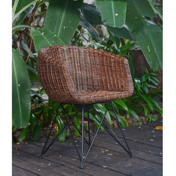 Casa Moro Stuhl Rattan-Sessel Paris braun mit Armlehne aus Naturrattan handgeflochten (Korb-Stuhl Korb-Sessel Rattanstuhl, Vintage Retro-Stuhl), Handmade, IDSB63