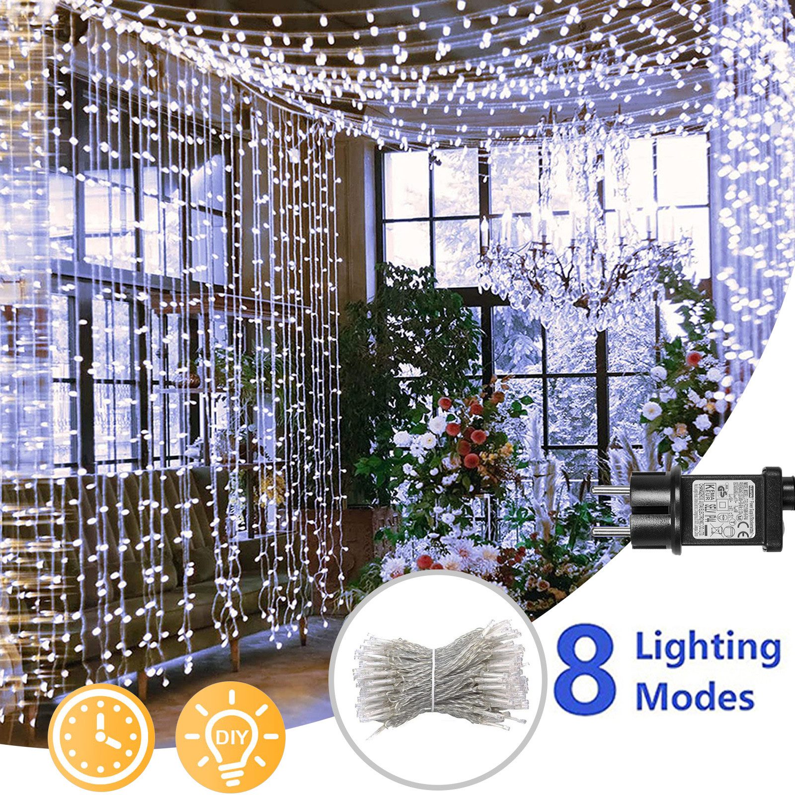 MUPOO LED-Lichterkette 20/30/50/100M Lichtervorhang 200/300/400/800 LED Lichterketten, 8 Modi, 4 Farbe