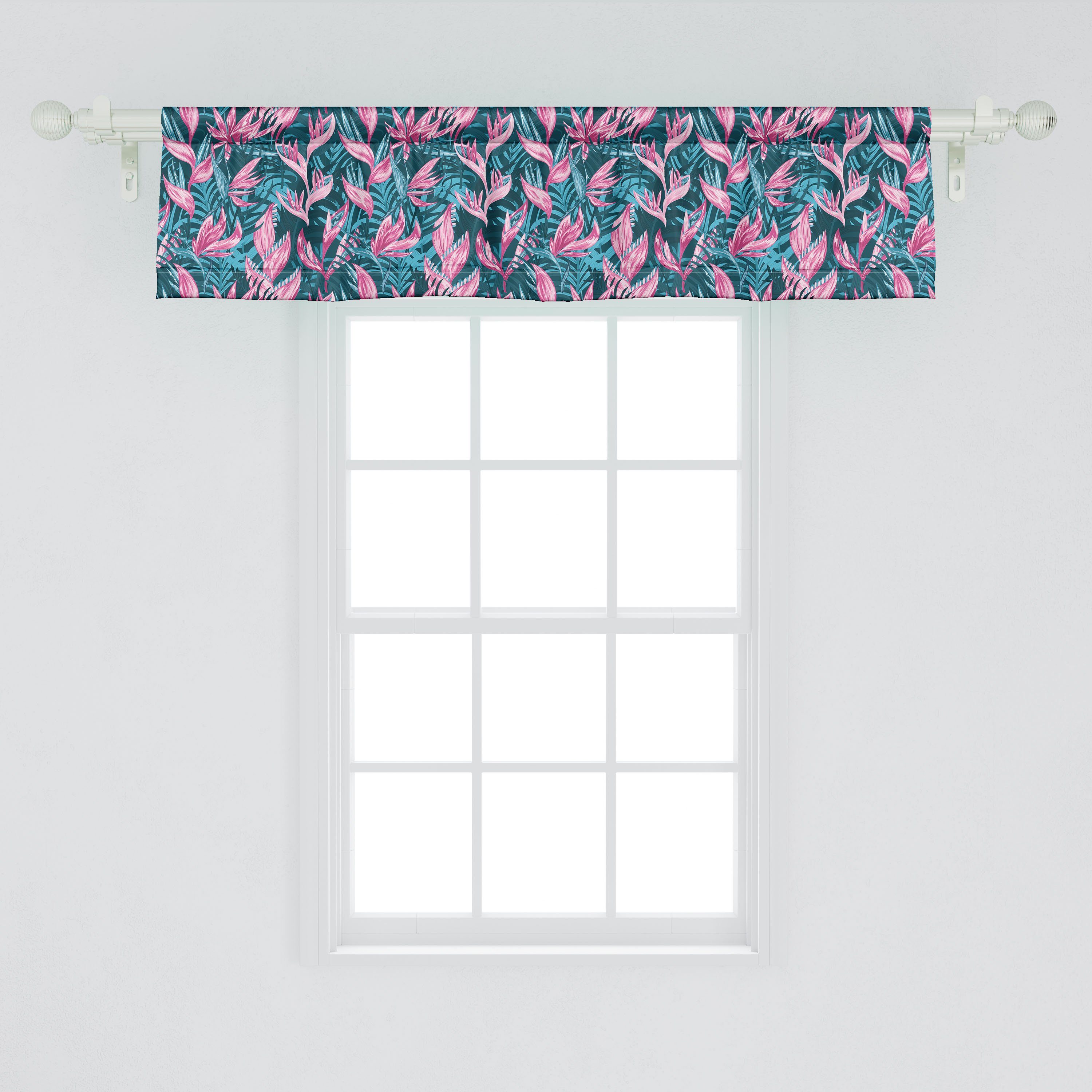 Scheibengardine Vorhang Volant für Küche Blooms Rosa-Hawaiianer Dekor Microfaser, Abakuhaus, Schlafzimmer Aloha mit Exotisch Stangentasche