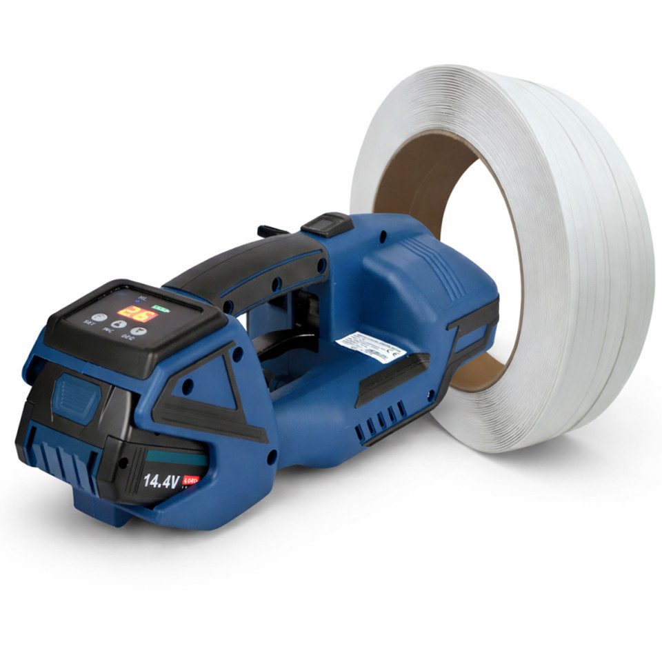 DeTec. Elektrowerkzeug-Set DT-UMV2 Akku Umreifungsgerät + 12 mm Umreifungsband (160 kg), Komplettset für professionelle Verpackung