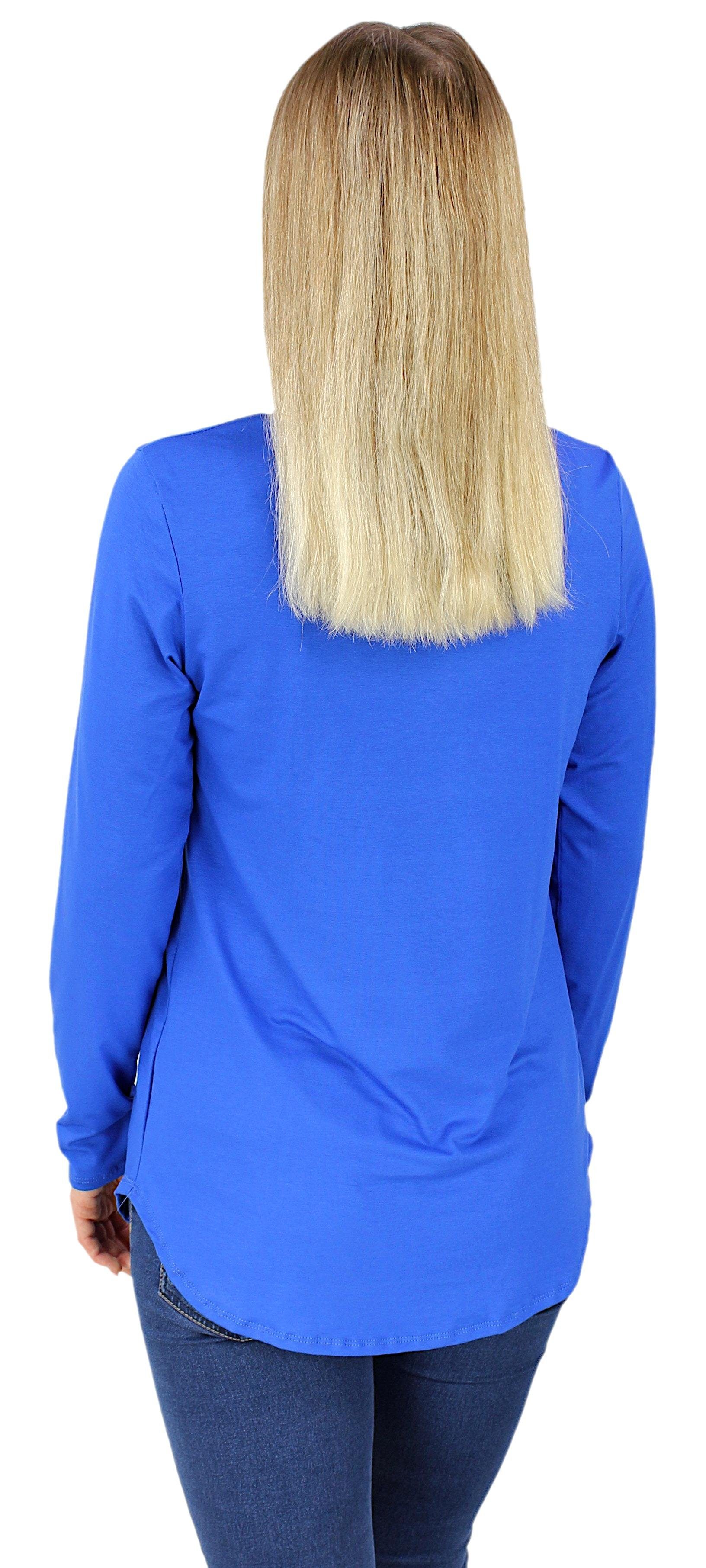 Langarmshirt Viskose Longshirt Alkato Damen Longshirt Top Langarm Kornblumenblau Alkato Oversize