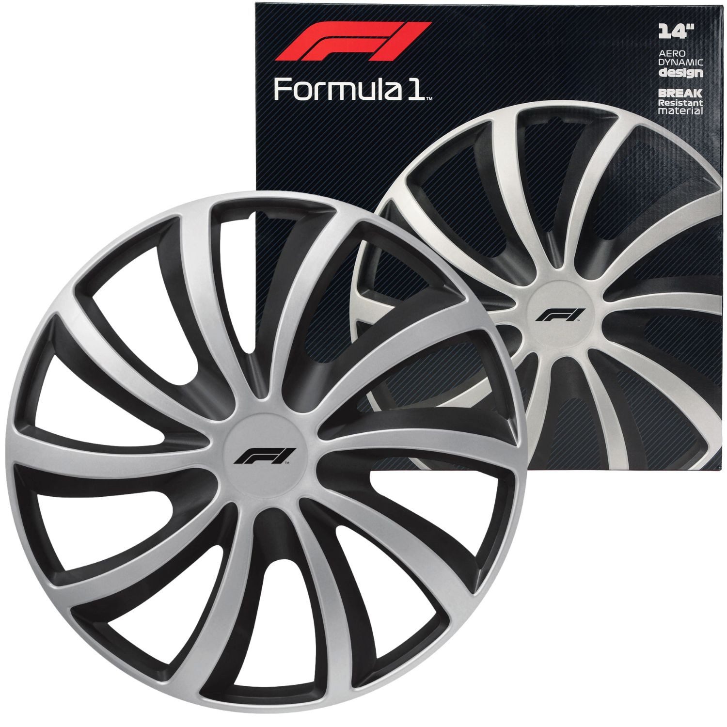 Formula 1 Колпаки Radzierblenden-Set 14 Zoll WC141 Silber/Schwarz, 14 in Zoll, (Set, 4-St) Design 4x Колпаки Radblenden Abdeckung Zweifarbig Universal R14 14"