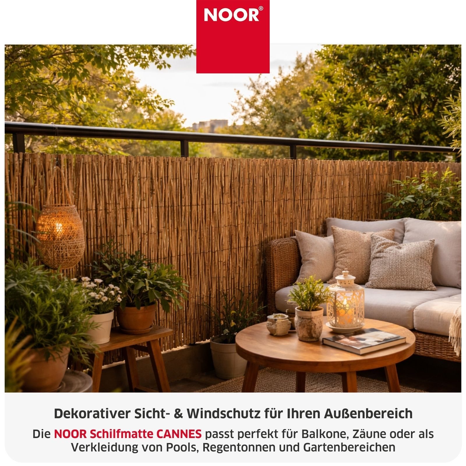 NOOR Sichtschutzzaunmatten Schilfrohrmatte CANNES - Sichtschutz mit Nylonbindung