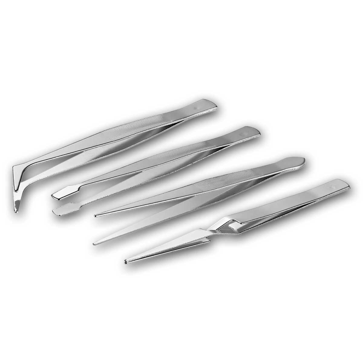 fixPOINT Pinzette Pinzetten-Set 4-teilig, rostrei, aus Metall