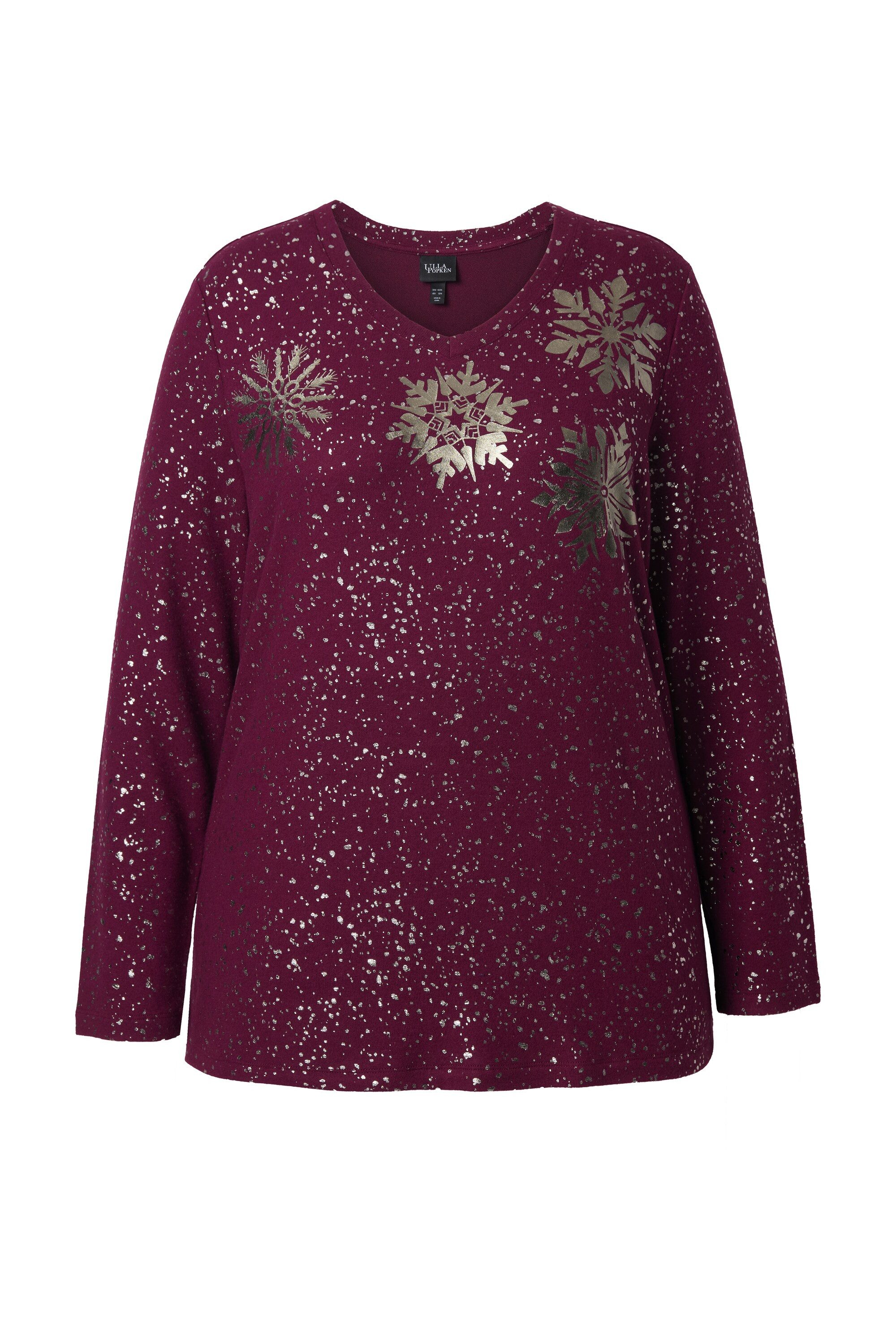 Ulla Popken Sweatshirt Sweatshirt Metallic-Druck V-Ausschnitt Langarm günstig online kaufen
