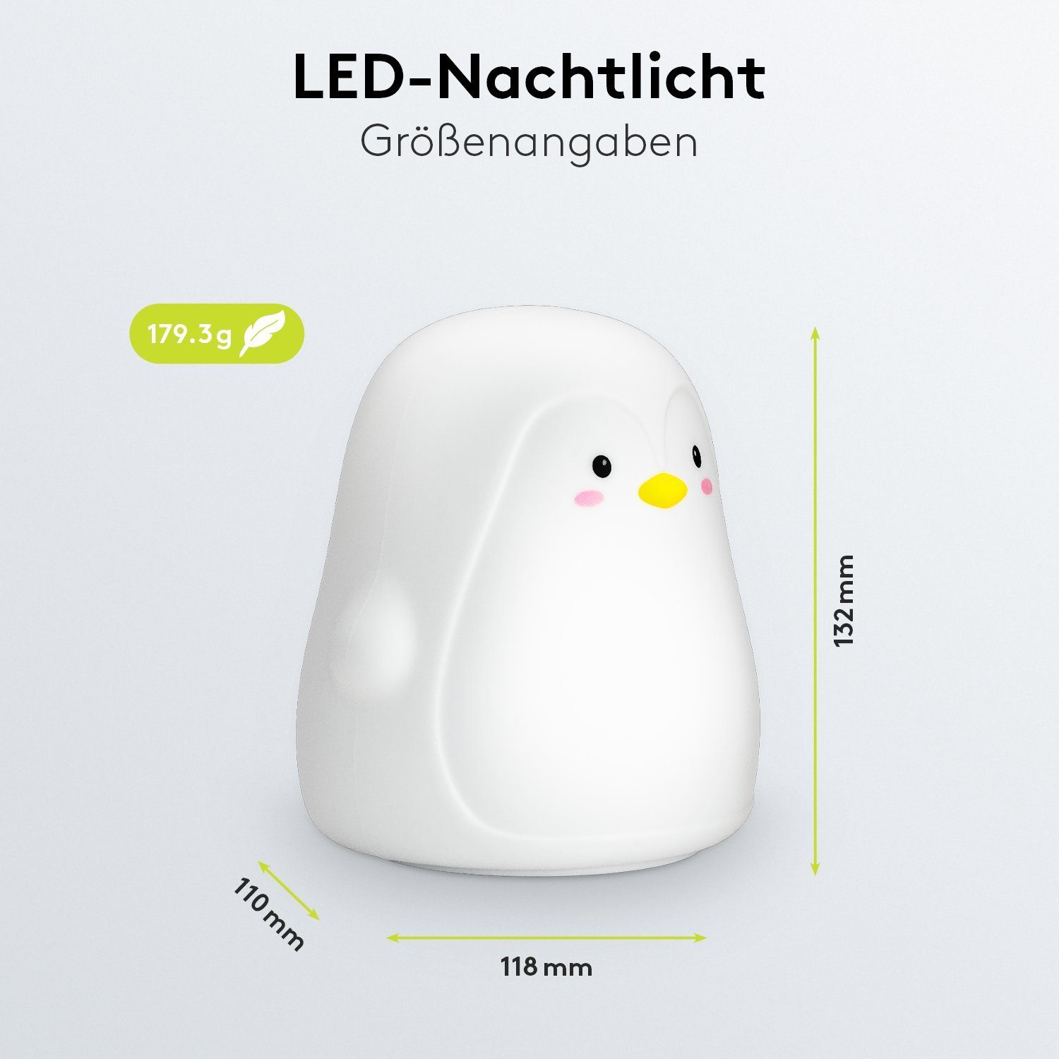 Goobay LED Nachtlicht LED Einschlafhilfe mit Farbwechsel für Babys, LED fest integriert, Warmweiß, Farbwechsler, Li-Ion-Akku / 3 Leuchtmodi / Touch-Sensor / Weiches Silikon