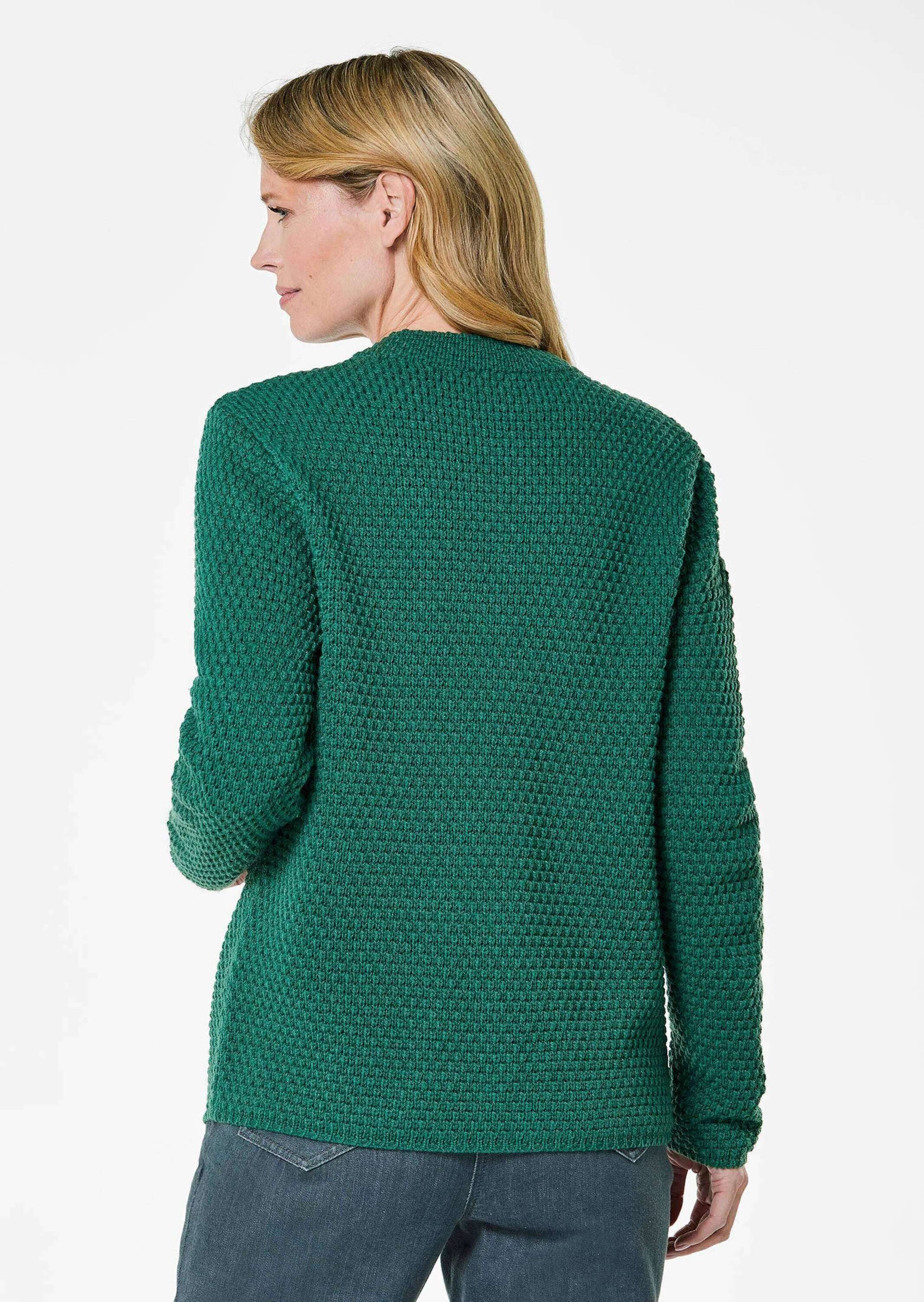 GOLDNER Strickpullover Elegante Wolljacke mit Noppenstruktur Hüftlange Alltagsjacke mit Stehkragen, Taschen und Langarm