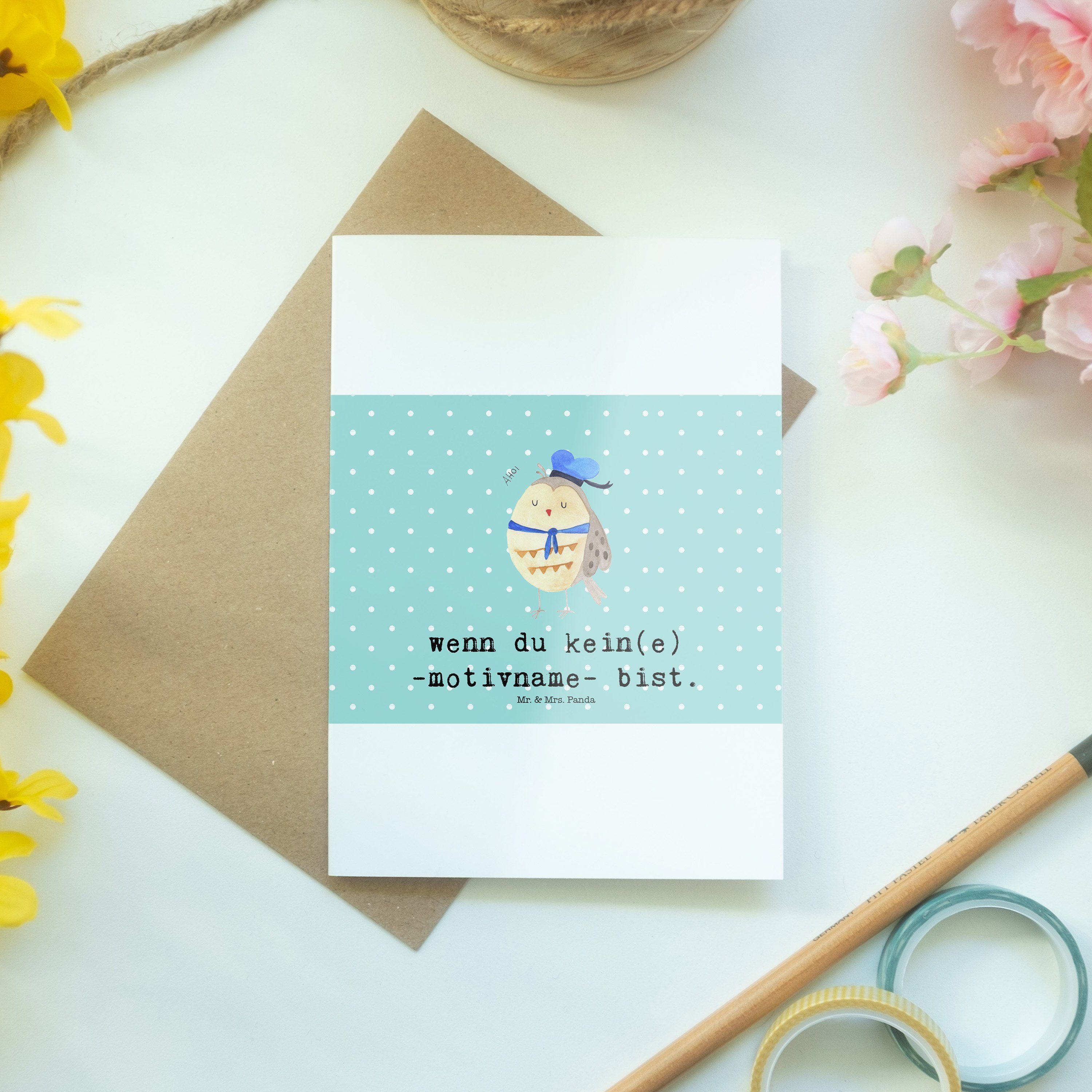 Geburtstagskart Geschenk, Seefahrer, Türkis Matrosen - Pastell Eule Mrs. Panda Grußkarte - & Mr.